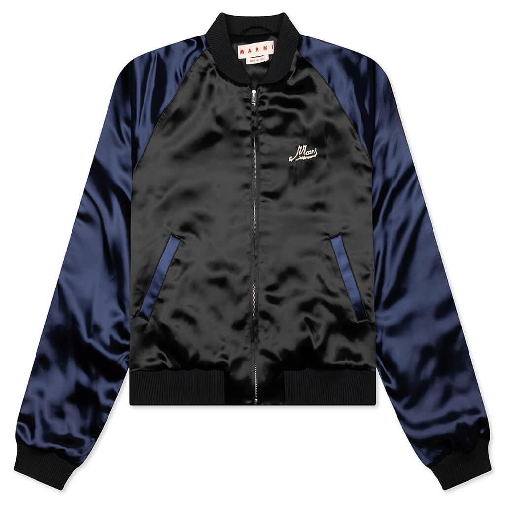 Black Satin Bomber with Beaded Logo - Black Male Product Image