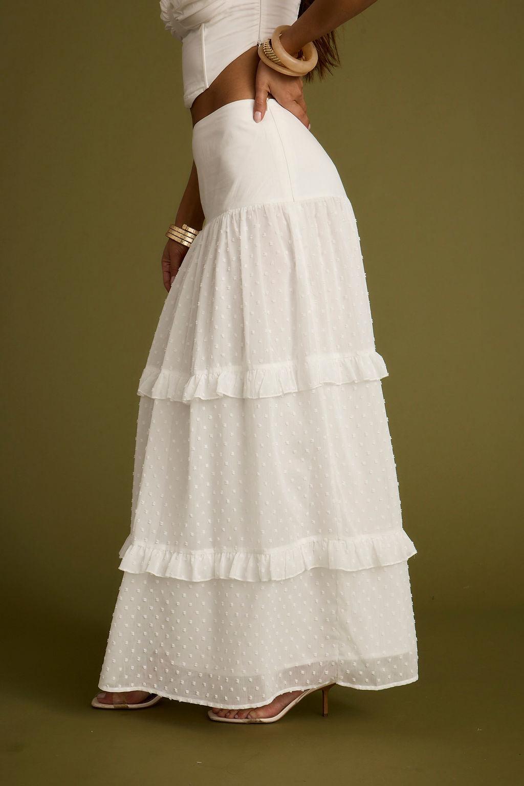 Liana White Low Rise Maxi Skirt Product Image