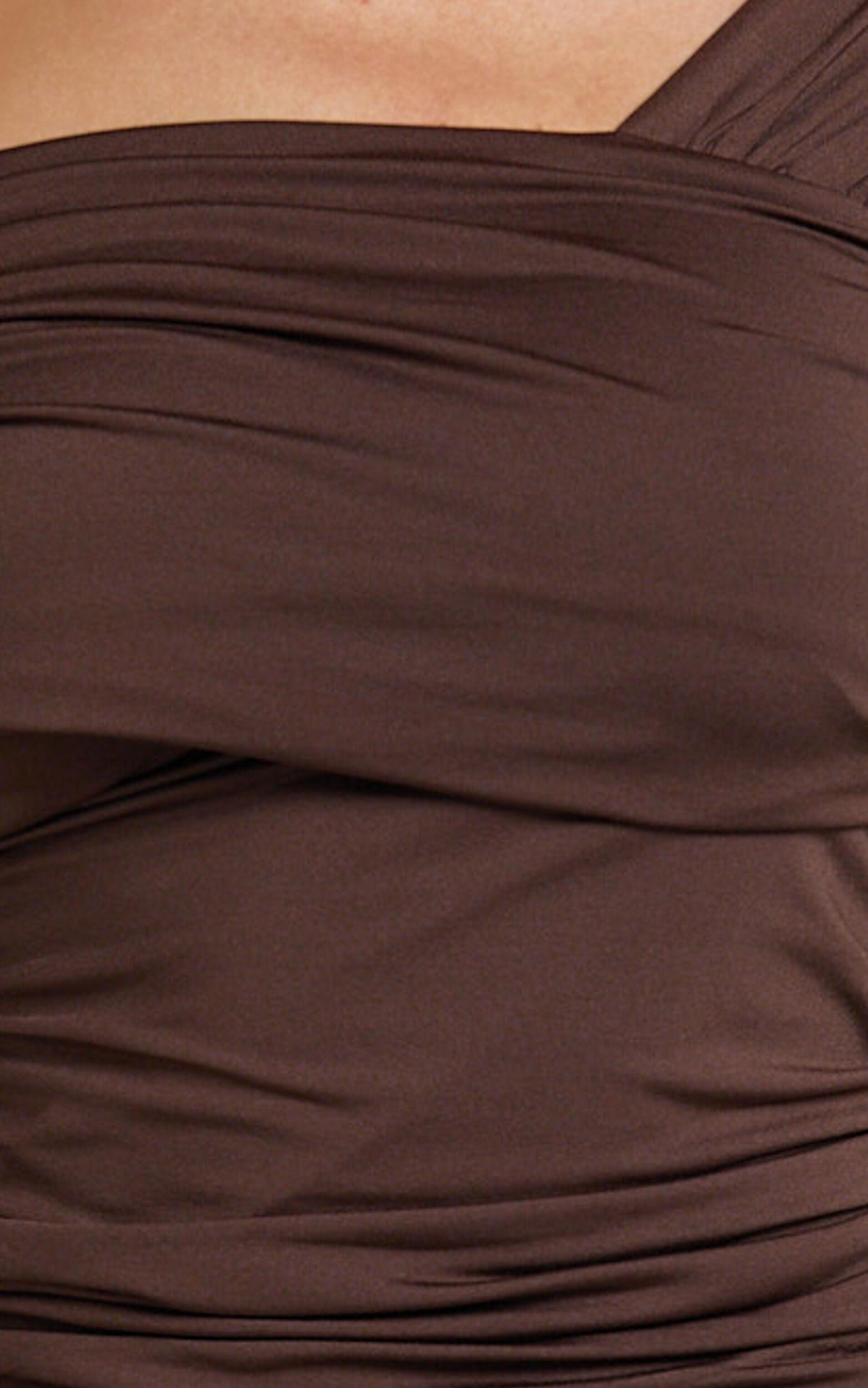 Cate Top - Long Sleeve Asymmetrical Neckline Top in Chocolate Product Image