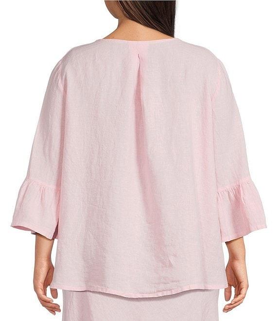 Bryn Walker Plus Size Fran Coordinating Light Linen Round Neck 3/4 Ruffle Sleeve Shirt Product Image