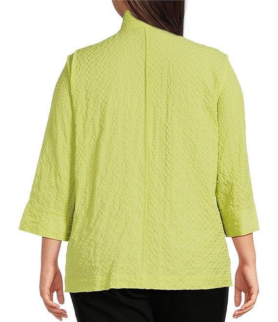Ali Miles Plus Size Woven Textured Wire Collar 3/4 Sleeve Button Front Tunic Product Image