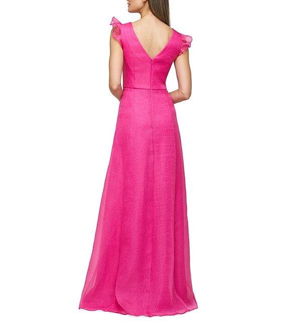 JS Collections Julie Double V-Neck Ruffle Front Organza A-Line Gown Product Image