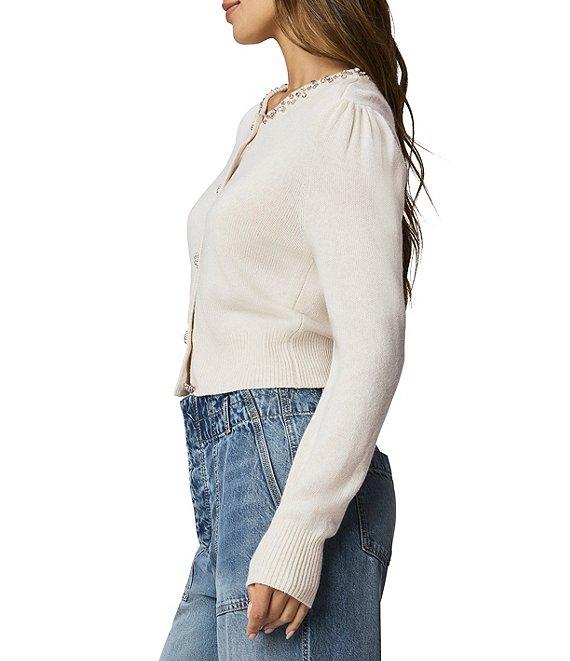 Splendid Montana Cashmere Blend Knit Round Neck Long Sleeve Embellished Cardigan Product Image