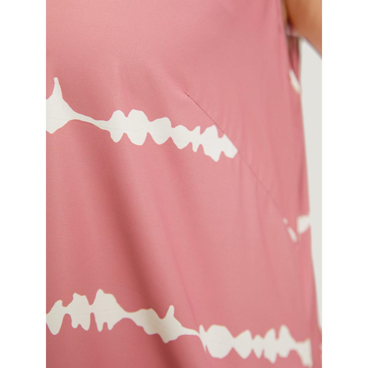 Plus Size Tie Dye Striped Pocket V Neck Arc Hem Tank Dress Watermelon Women Vacation V-neck Sleeveless Curvy Midi Dress BloomChic 22-24/3X Product Image