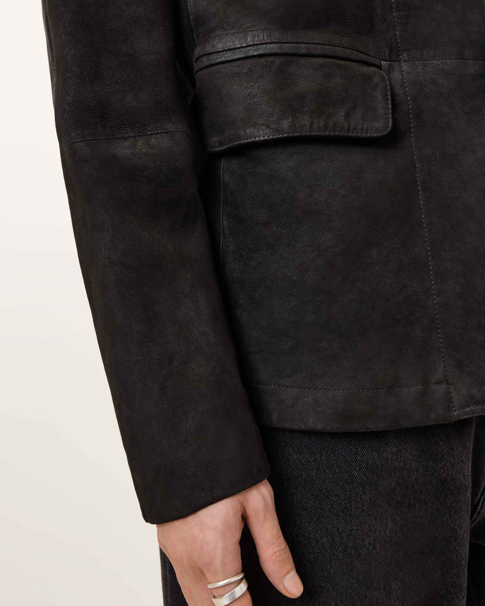 Survey Double Layered Waxed Suede Blazer ANTHRACITE GREY | ALLSAINTS US Product Image