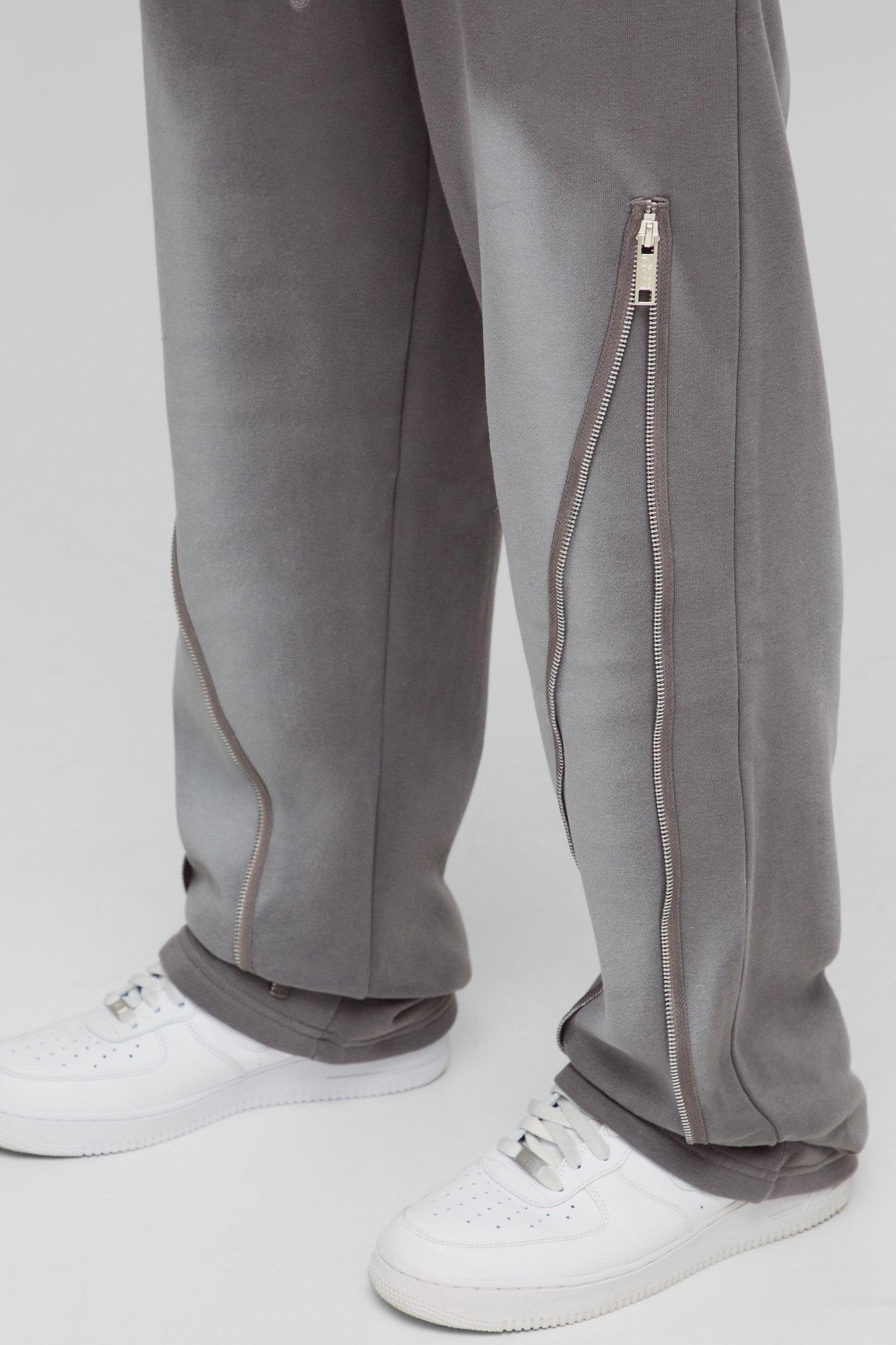 Relaxed Fit Zip Detail Spray Wash Sweatpants | boohooMAN USA Product Image