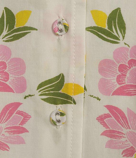 A Loves A Woven Floral Notch Lapel Button Front Short Sleeve Cropped Coordinating Camp Shirt Product Image