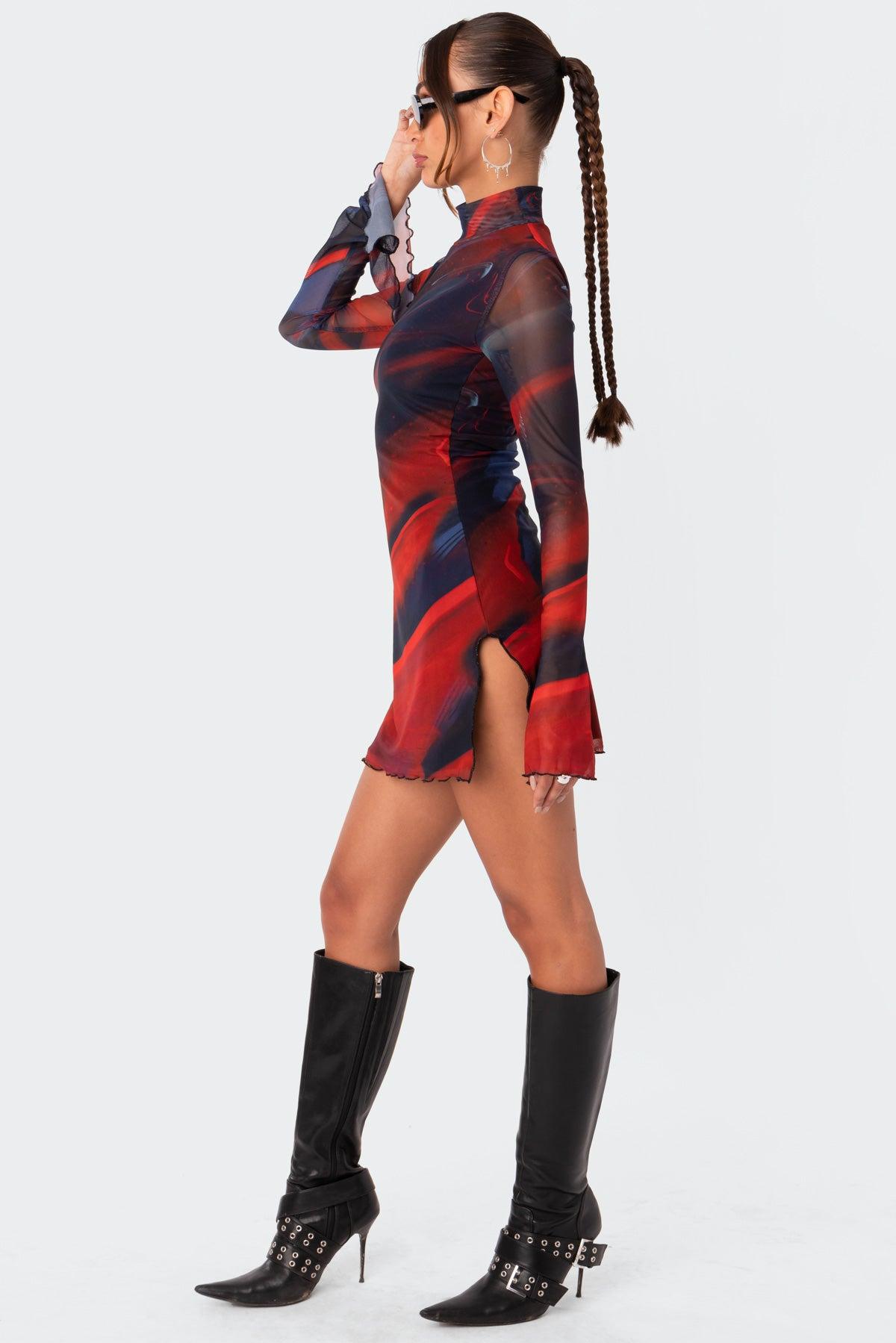 Sparks Fly Side Slitted Mesh Mini Dress Product Image