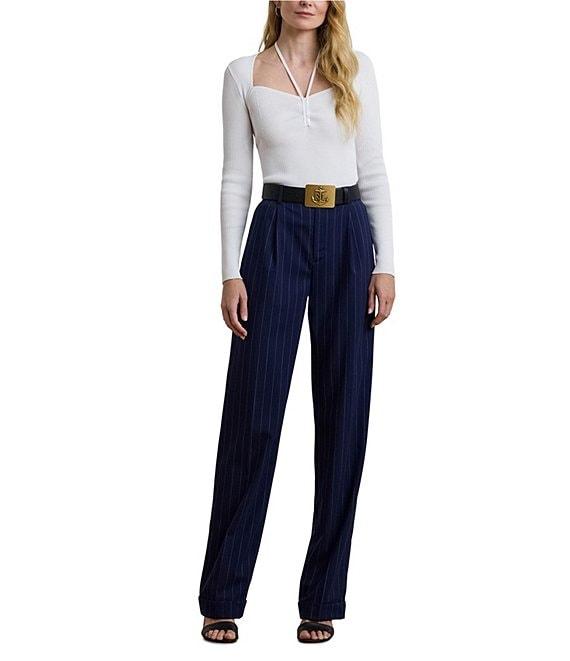 Lauren Ralph Lauren Rib-Knit Halter Sweetheart Neck Long Sleeve Slim Fit Sweater Product Image