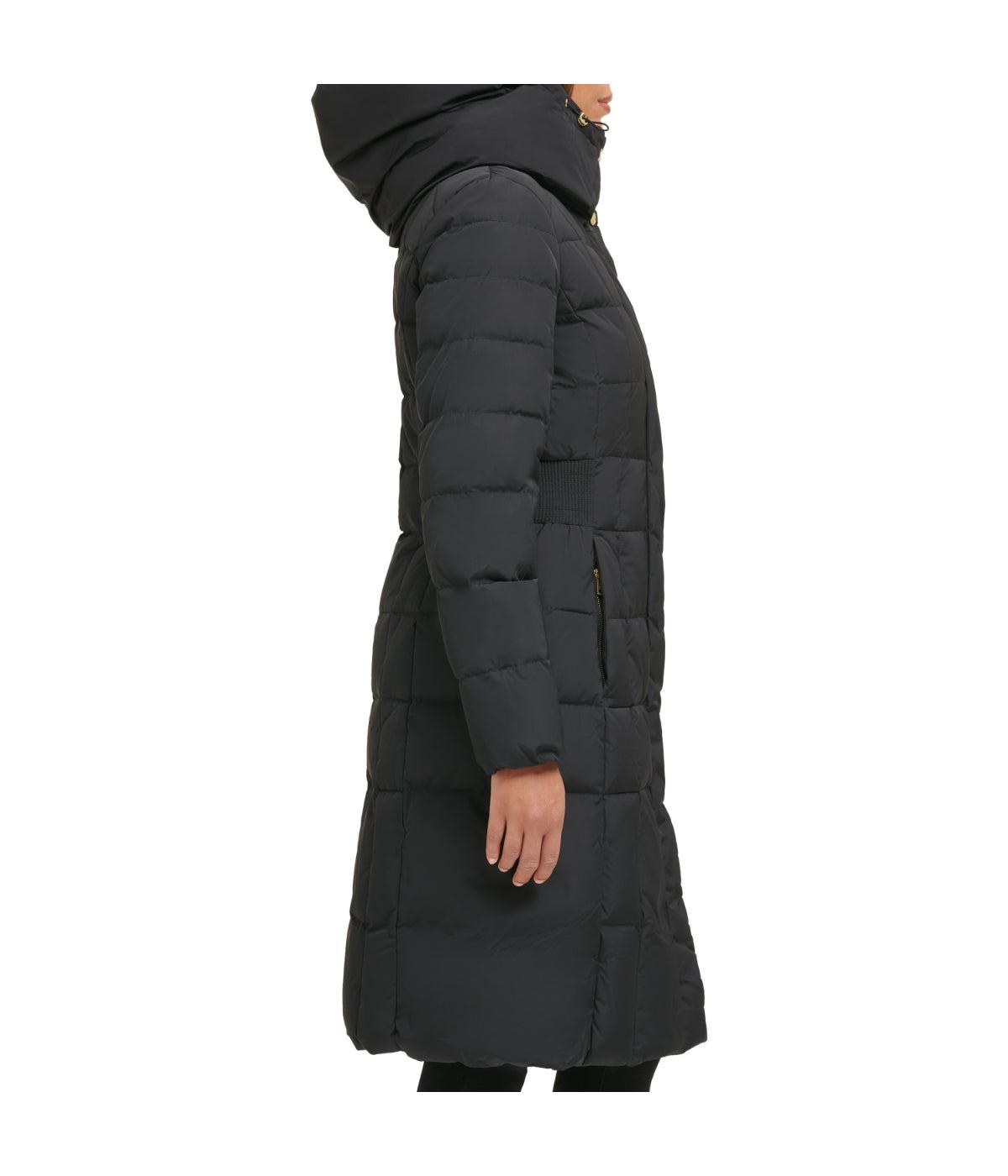 Box Quilt Down Zip Front Coat Black Product Image