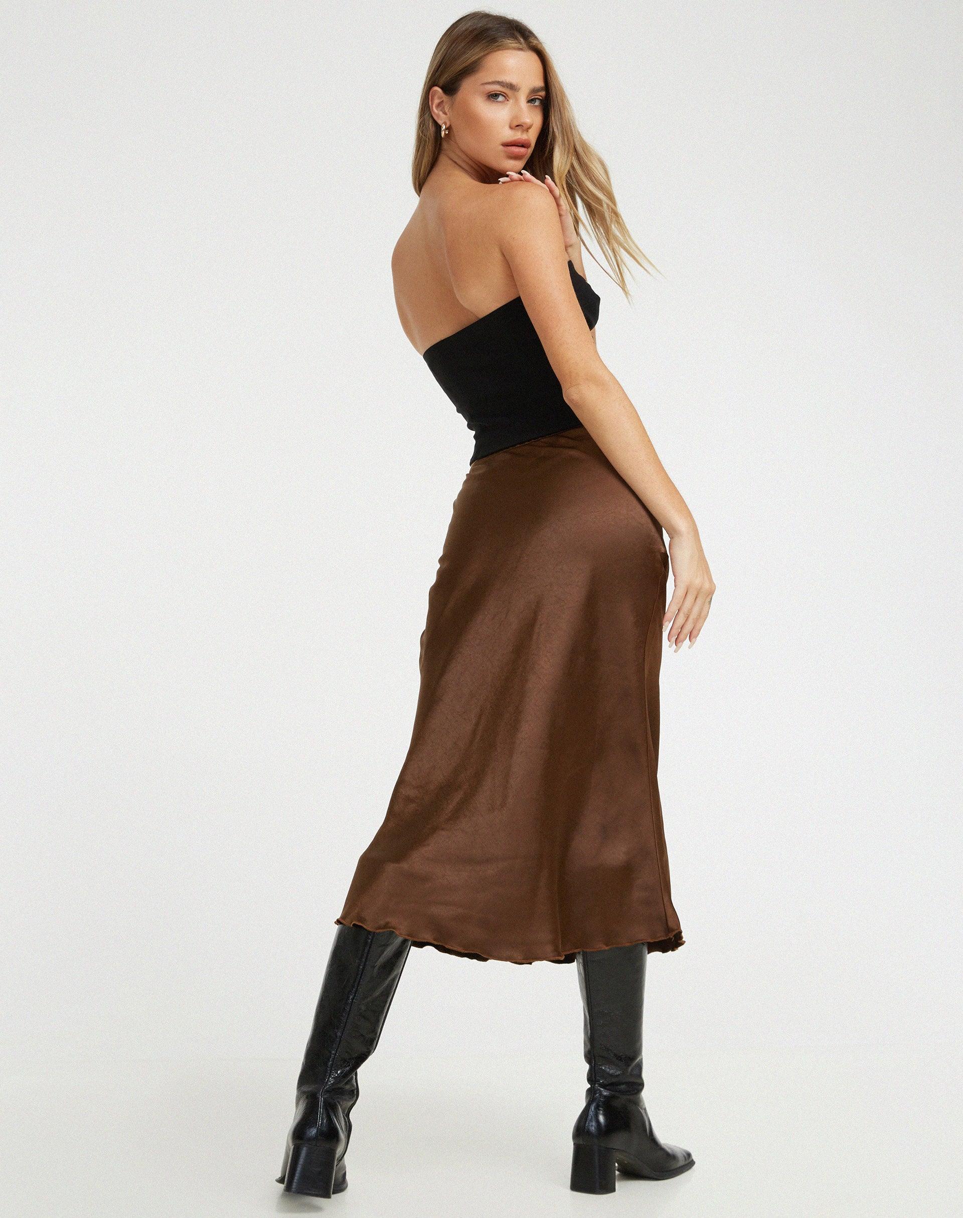 Goya Midi Skirt in Satin Bitter Chocolate Product Image