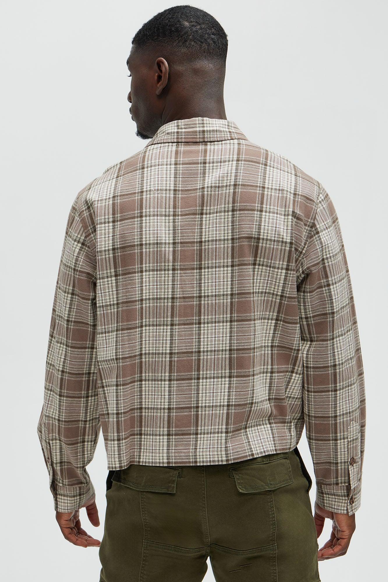 Delano Cropped Plaid Shirt - Taupe/combo Male Product Image