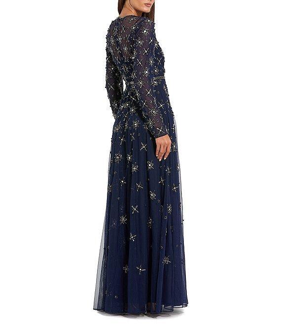 Mac Duggal Long Sleeve Mesh Crystal Embellished Gown Product Image
