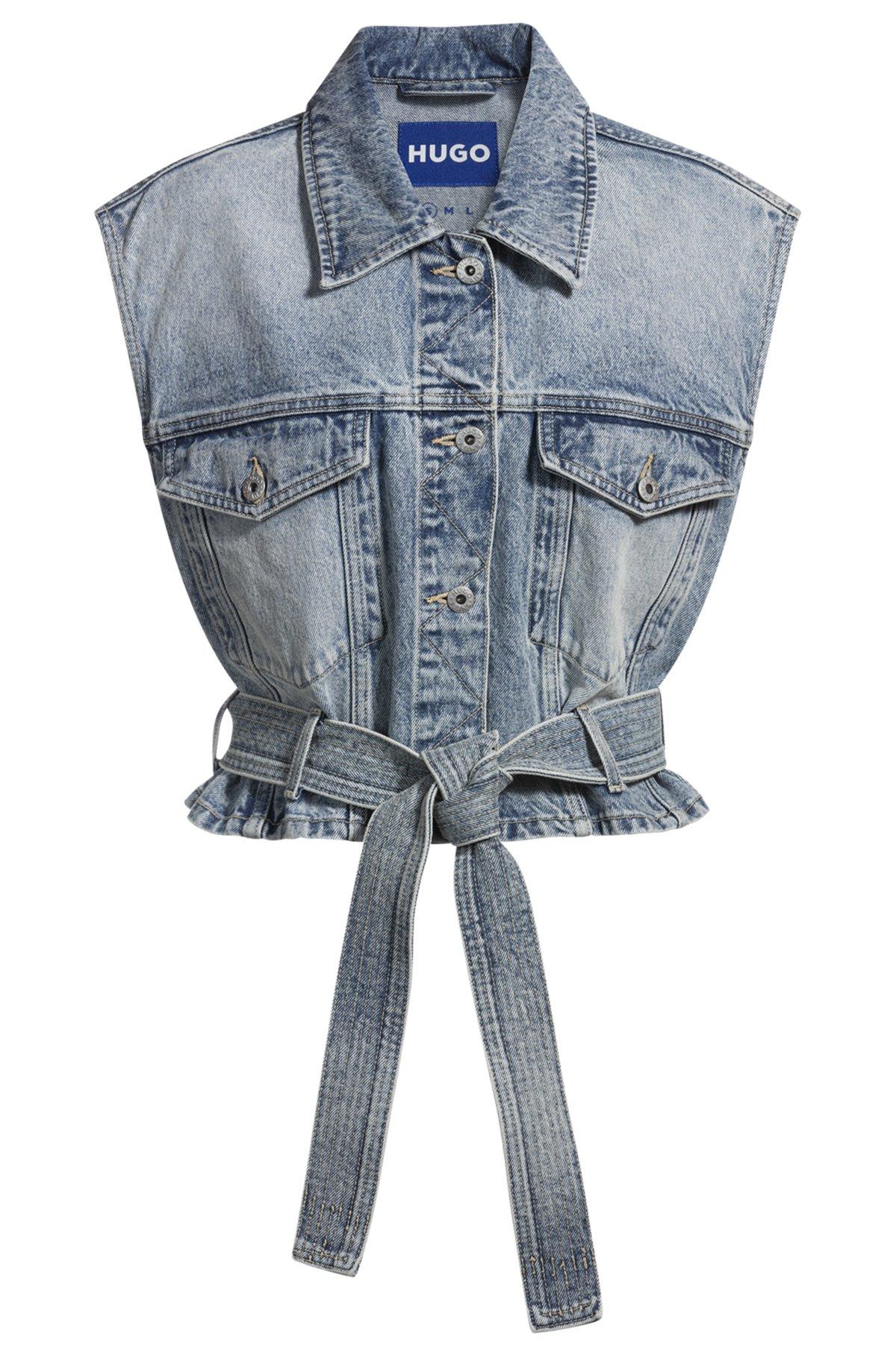 HUGO - Sleeveless denim jacket with stitched belt - Blue Product Image