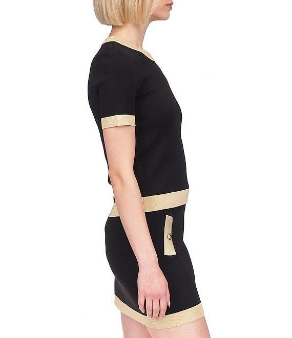 Michael Kors Metallic Trim Color Block Crew Neck Short Sleeve Top Product Image
