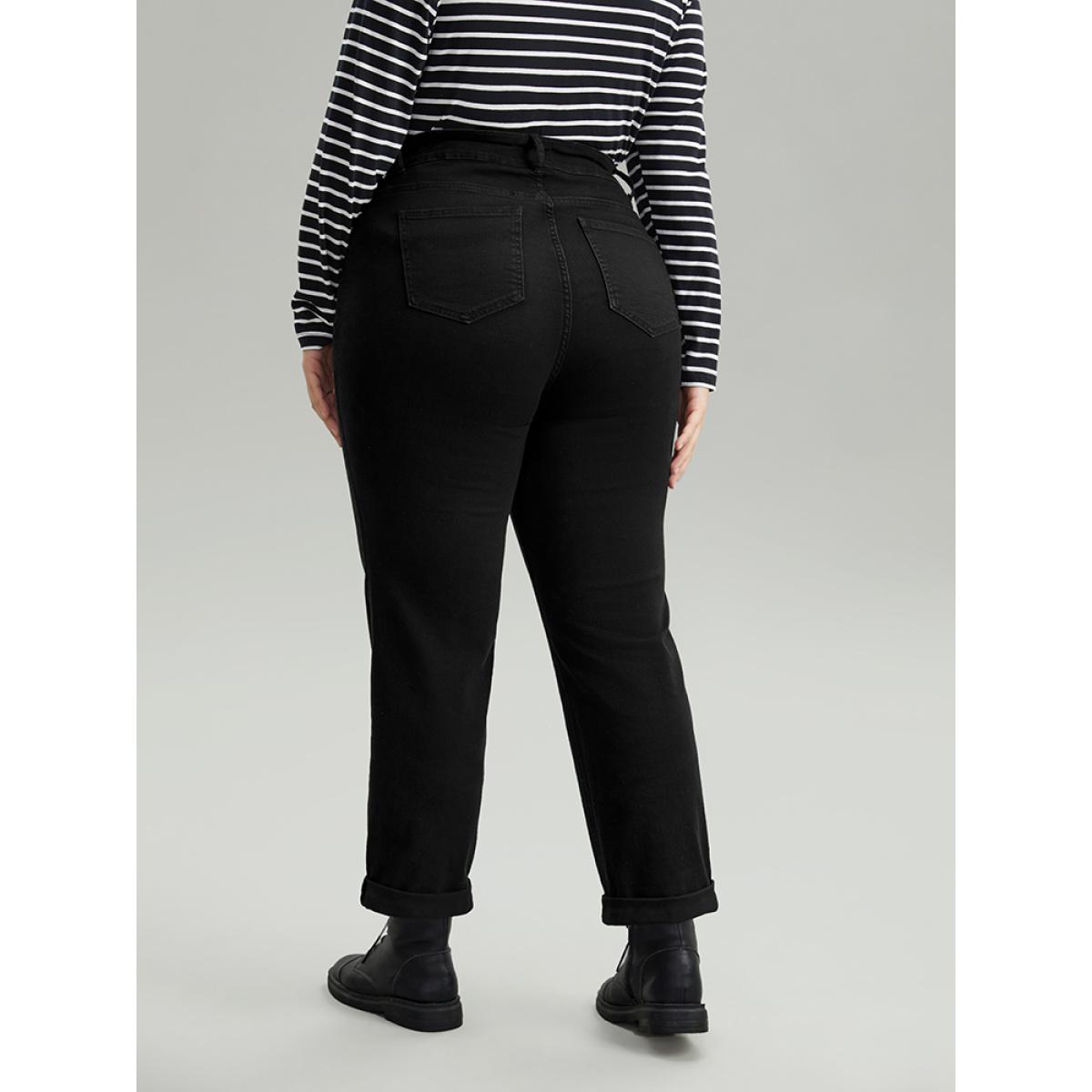 Plus Size Solid Roll Hem Black Wash Jeans Women DarkGray Casual Plain Plain High stretch Pocket Jeans BloomChic 18/2X Product Image