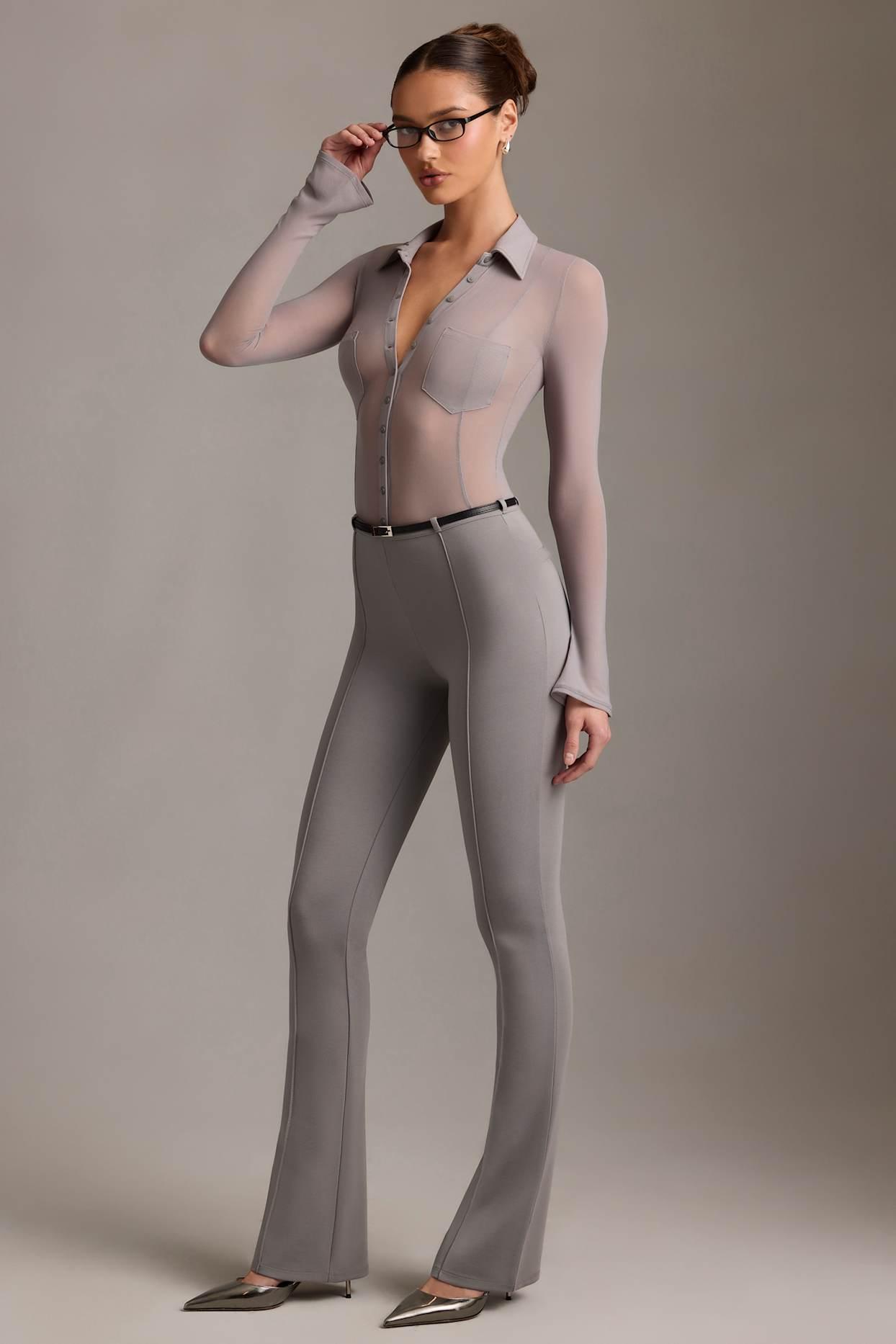 Low-Rise Flared Trousers in Grey Product Image