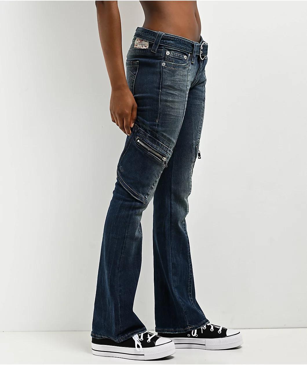True Religion Becca Belted La Serena Low Rise Cargo Bootcut Jeans Product Image