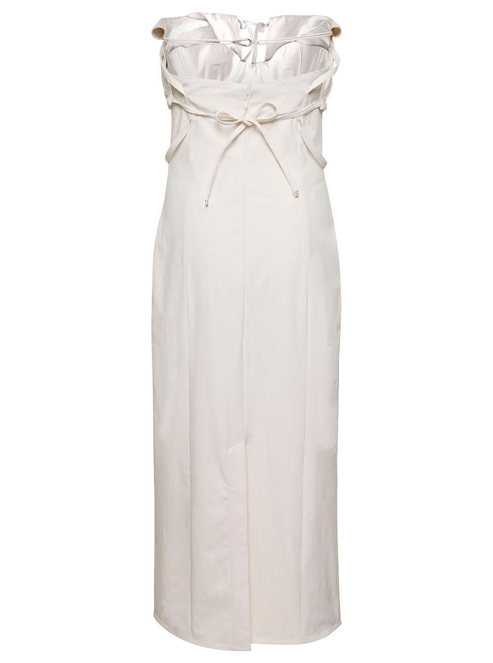 JACQUEMUS Strapless Ruffled Cutout Twill Midi Dress In White Product Image