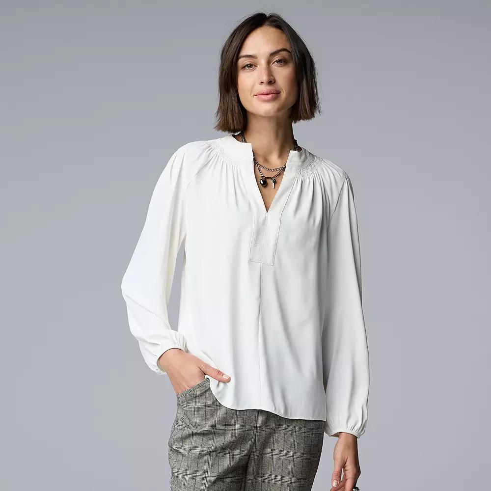 Women's Simply Vera Vera Wang Smocked Neck Blouse,  Product Image