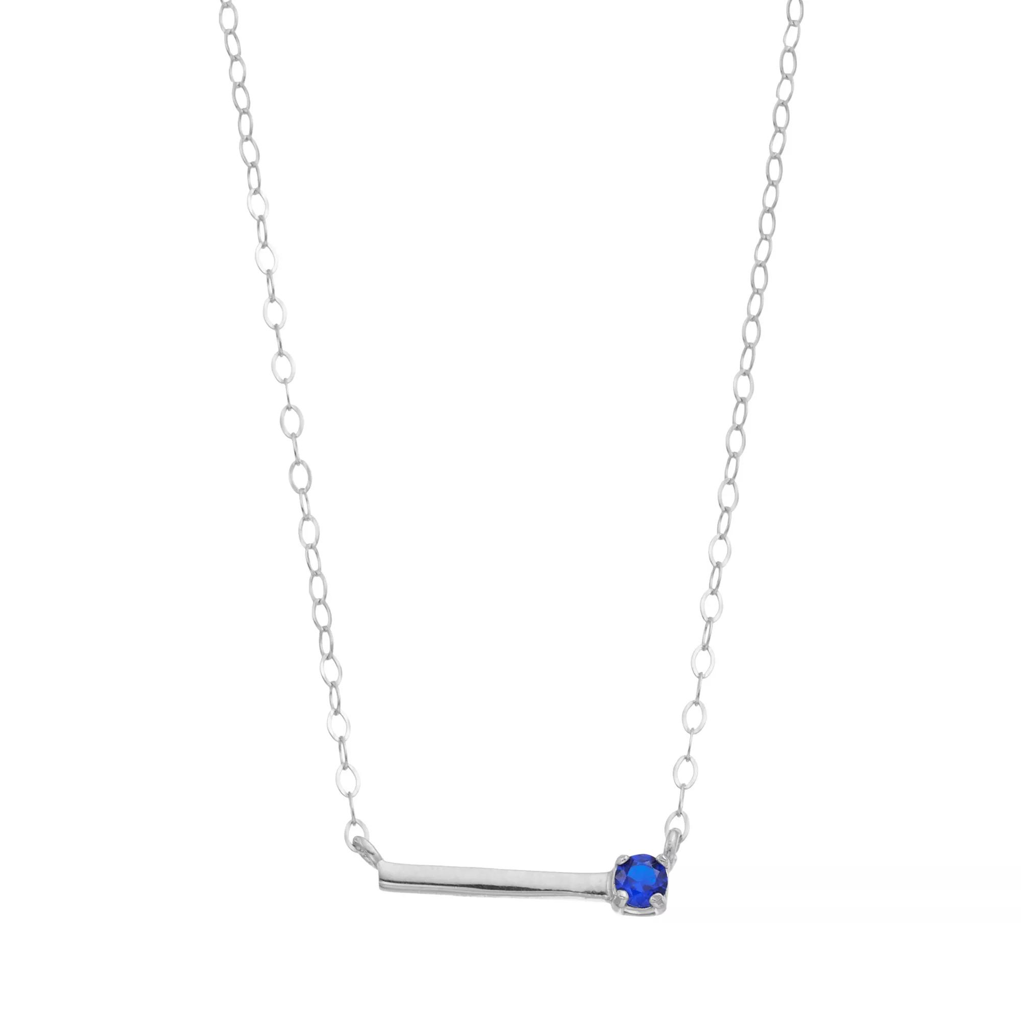Aleure Precioso Sterling Silver Lab-Created Gemstone Bar Necklace, Women's, Size: 16", Sterling Silver Blue Product Image