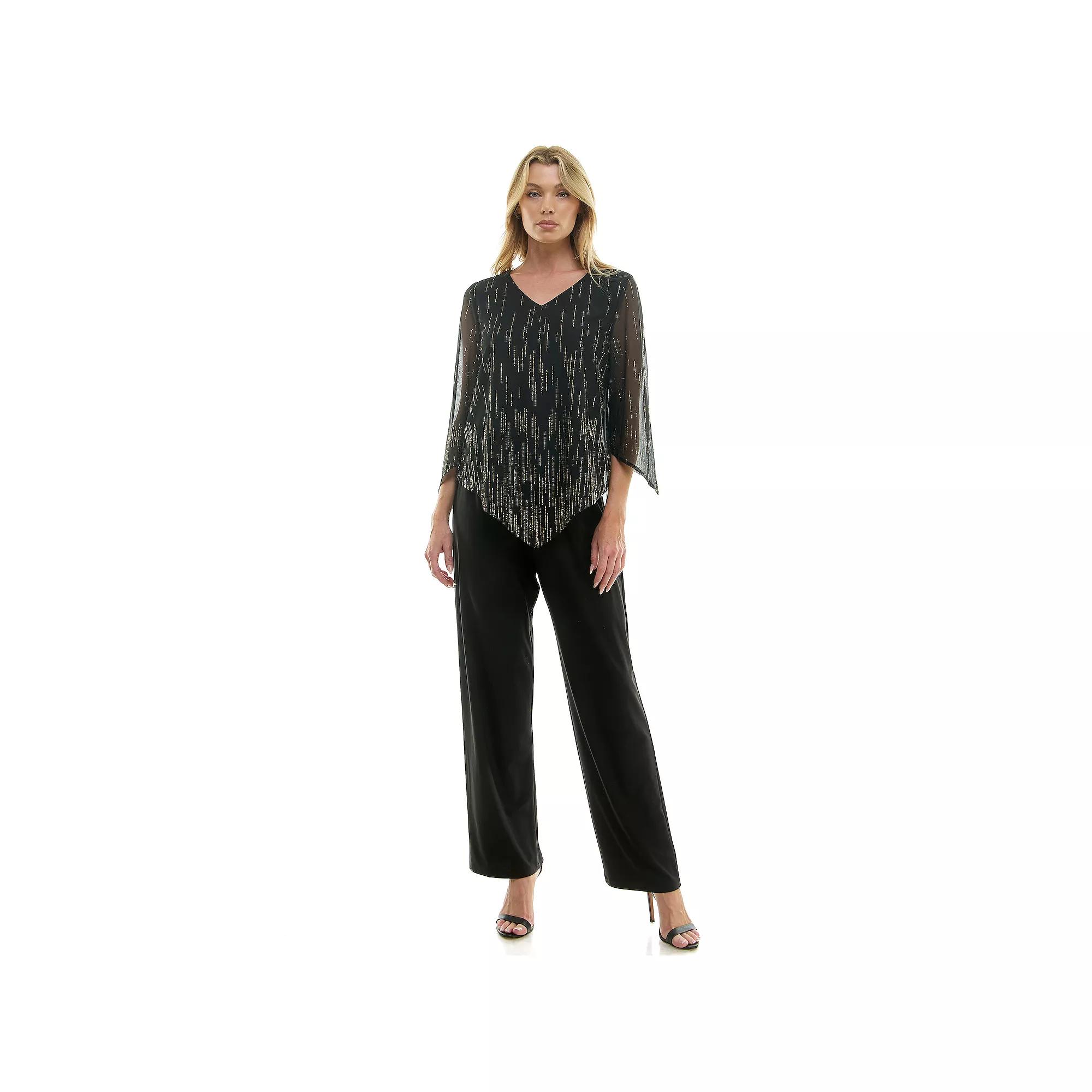 Women's Luxology 2-Piece V-Neck Blouse & Straight Leg Pants Set,  Product Image