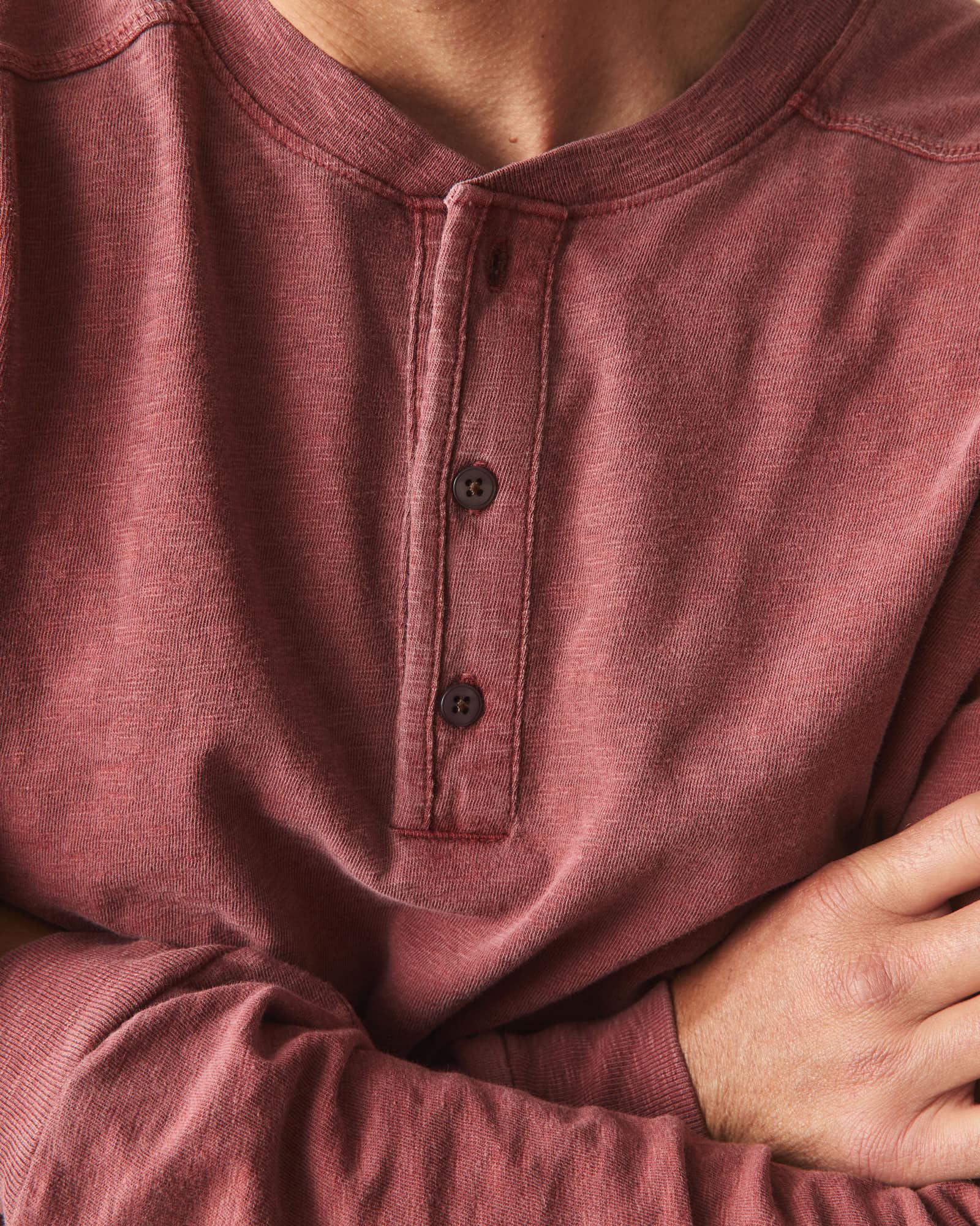 Men's Broken-In Premium Slub Long Sleeve Henley - Washed Redwood Male Product Image