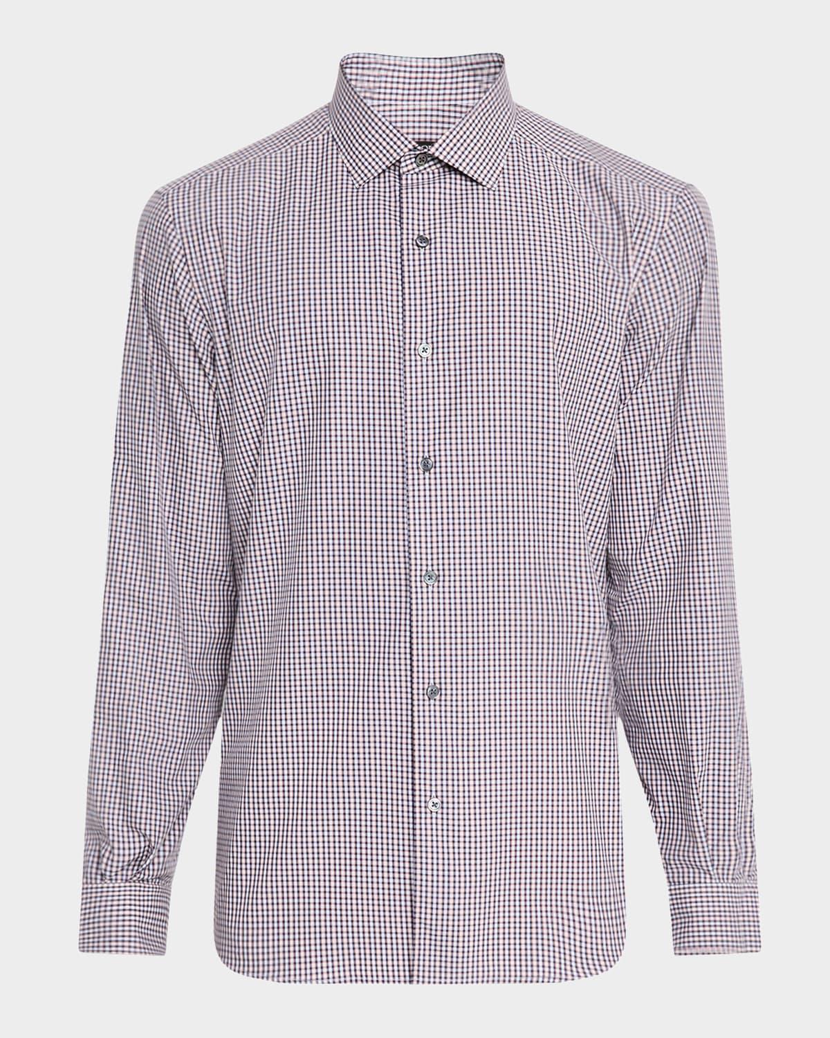 Men's Cotton Check Casual Button-Down Shirt Product Image