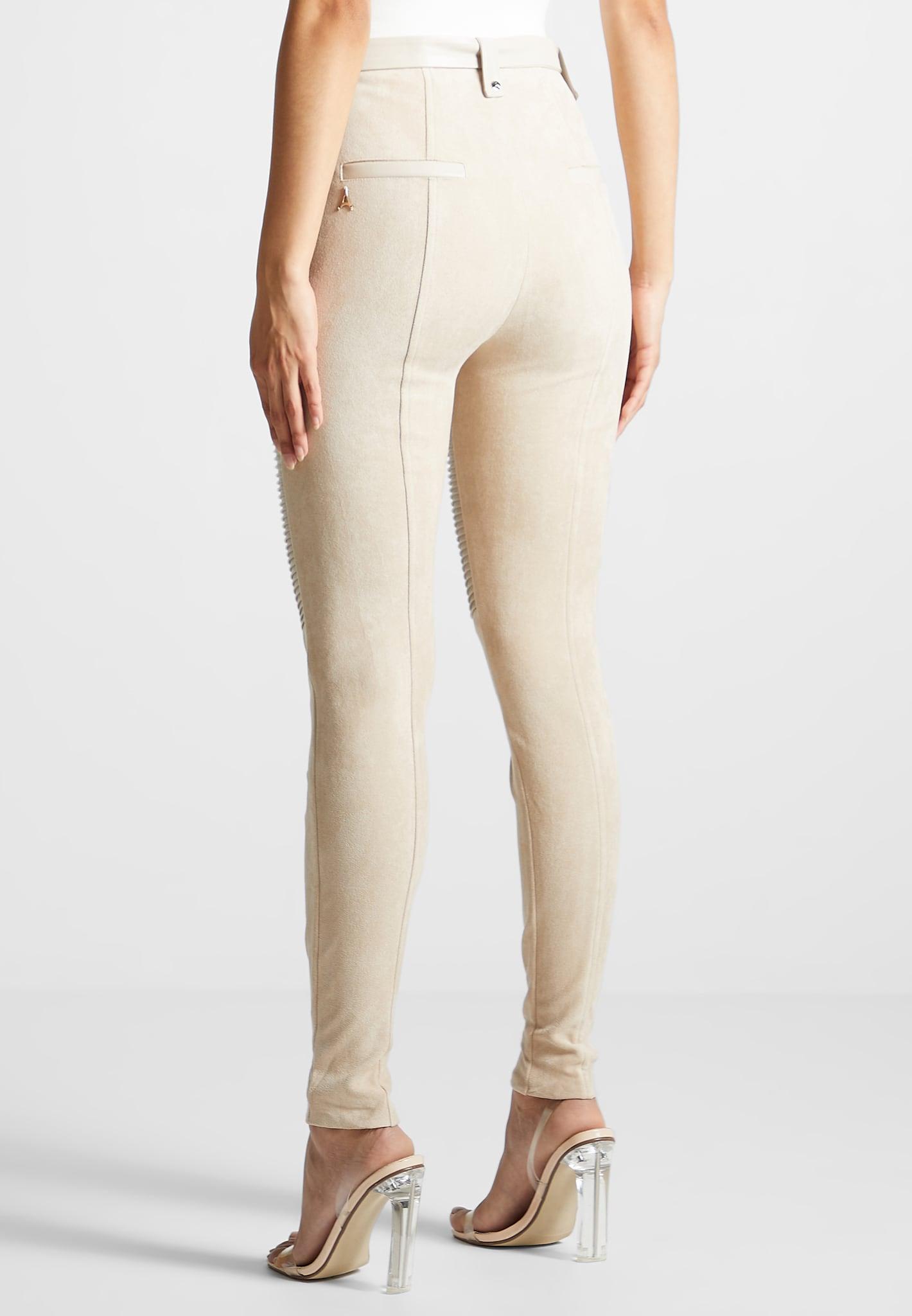 Leather and Suede Ribbed Leggings - Beige Female Product Image