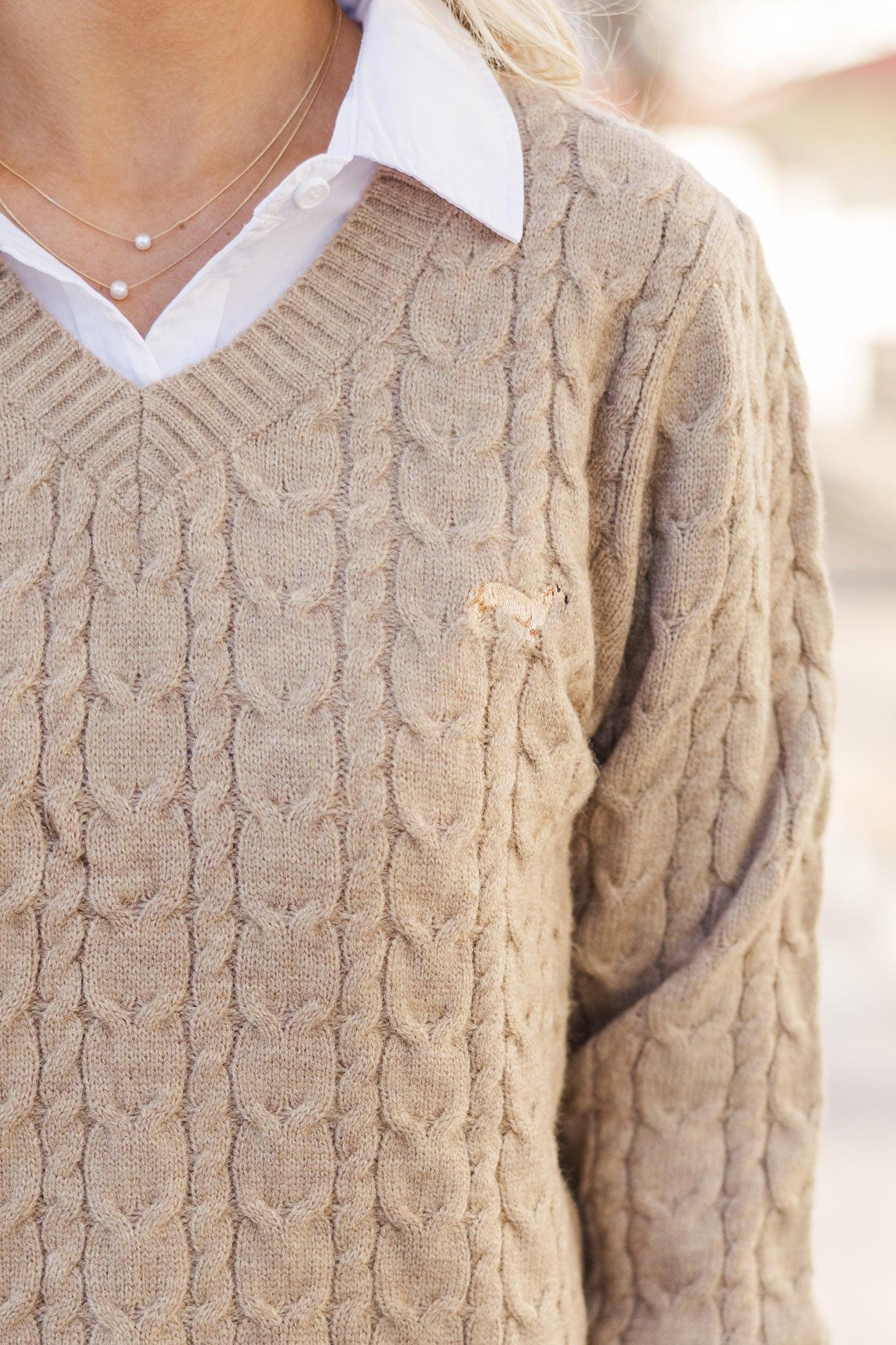 Can't Forget Taupe Dachshund Cable Knit Sweater Female Product Image