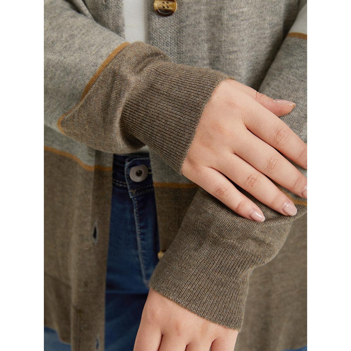 Plus Size Supersoft Essentials Colorblock Contrast Button Up Lightweight Cardigan Gray Women Casual Long Sleeve Dailywear Cardigans BloomChic 22-24/3X Product Image