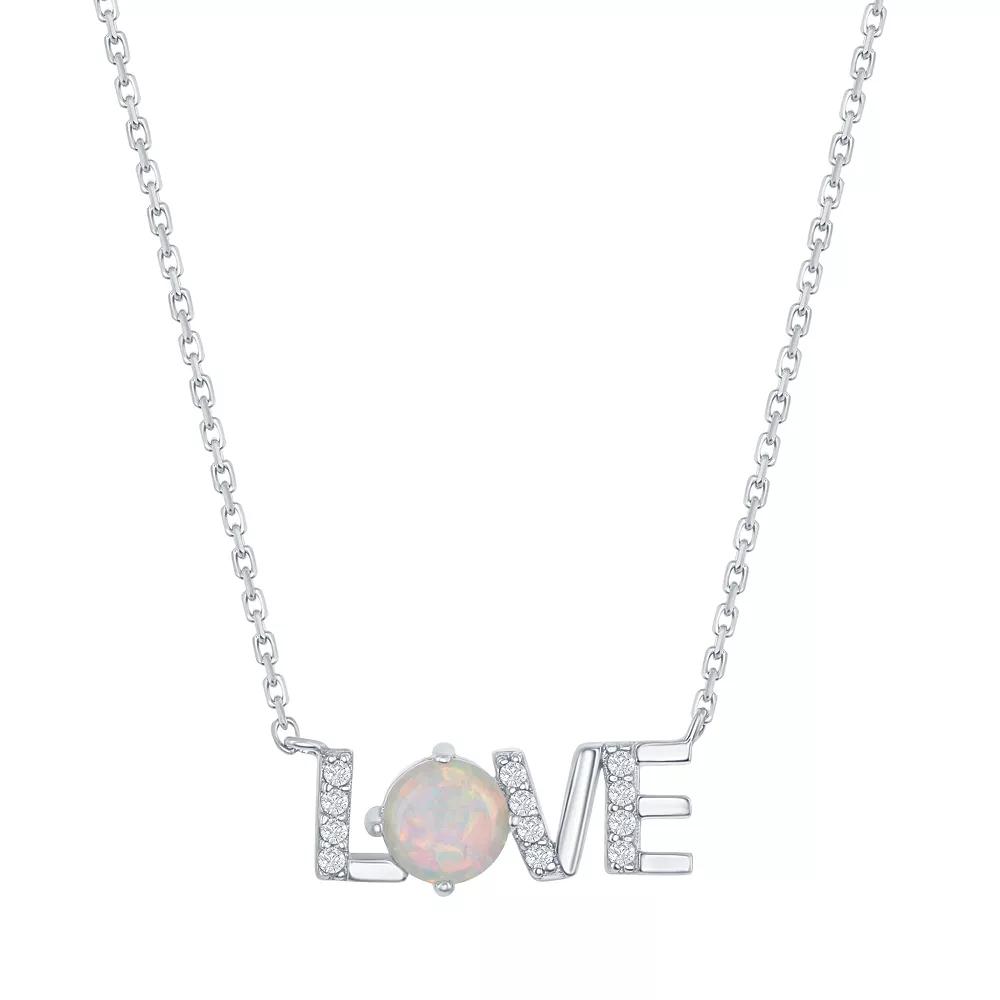Sterling Silver White Opal Love Necklace, Women's, Size: 16-18" ADJ Product Image