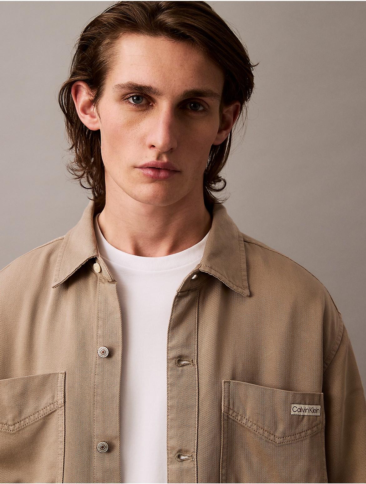 Calvin Klein Mens Twill Relaxed Button-Down Shirt - Grey Product Image