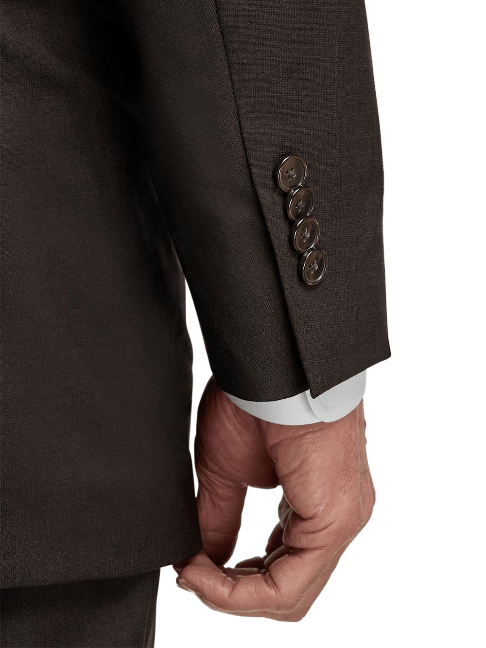 Wool Stretch Bengaline Single Breasted Peak Lapel Suit - Dark Brown Product Image