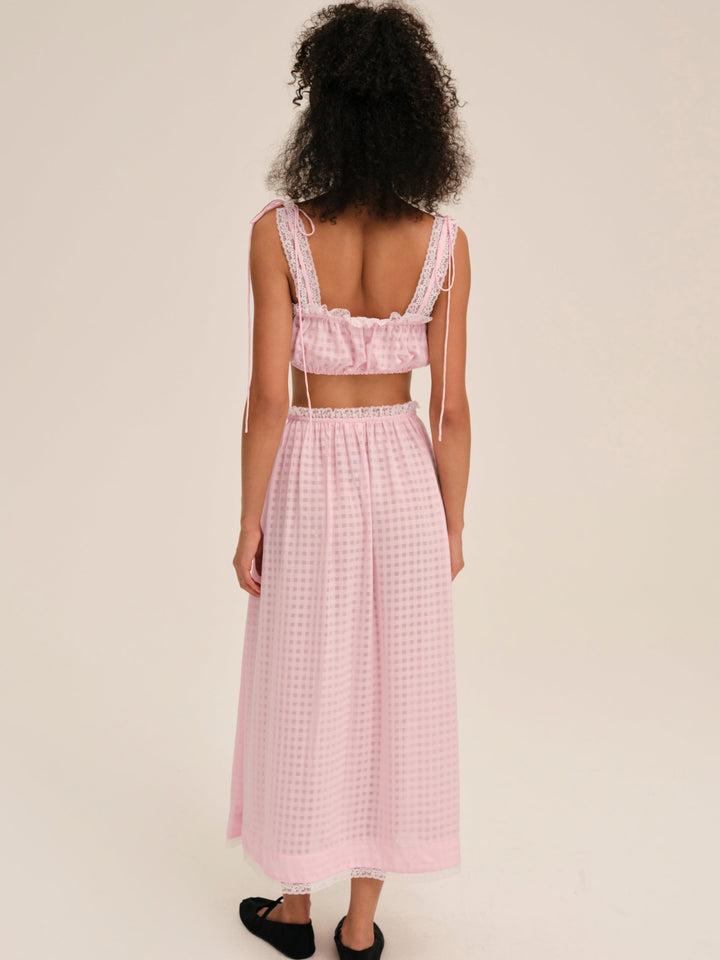Ginny Gingham Midi Skirt — Pink Product Image