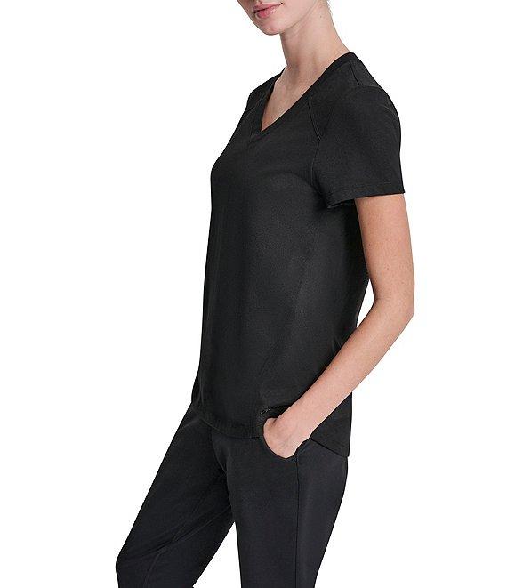 DKNY Sport By Donna Karan Micro Peached Jersey V-Neck Short Sleeve High Low Tee Product Image
