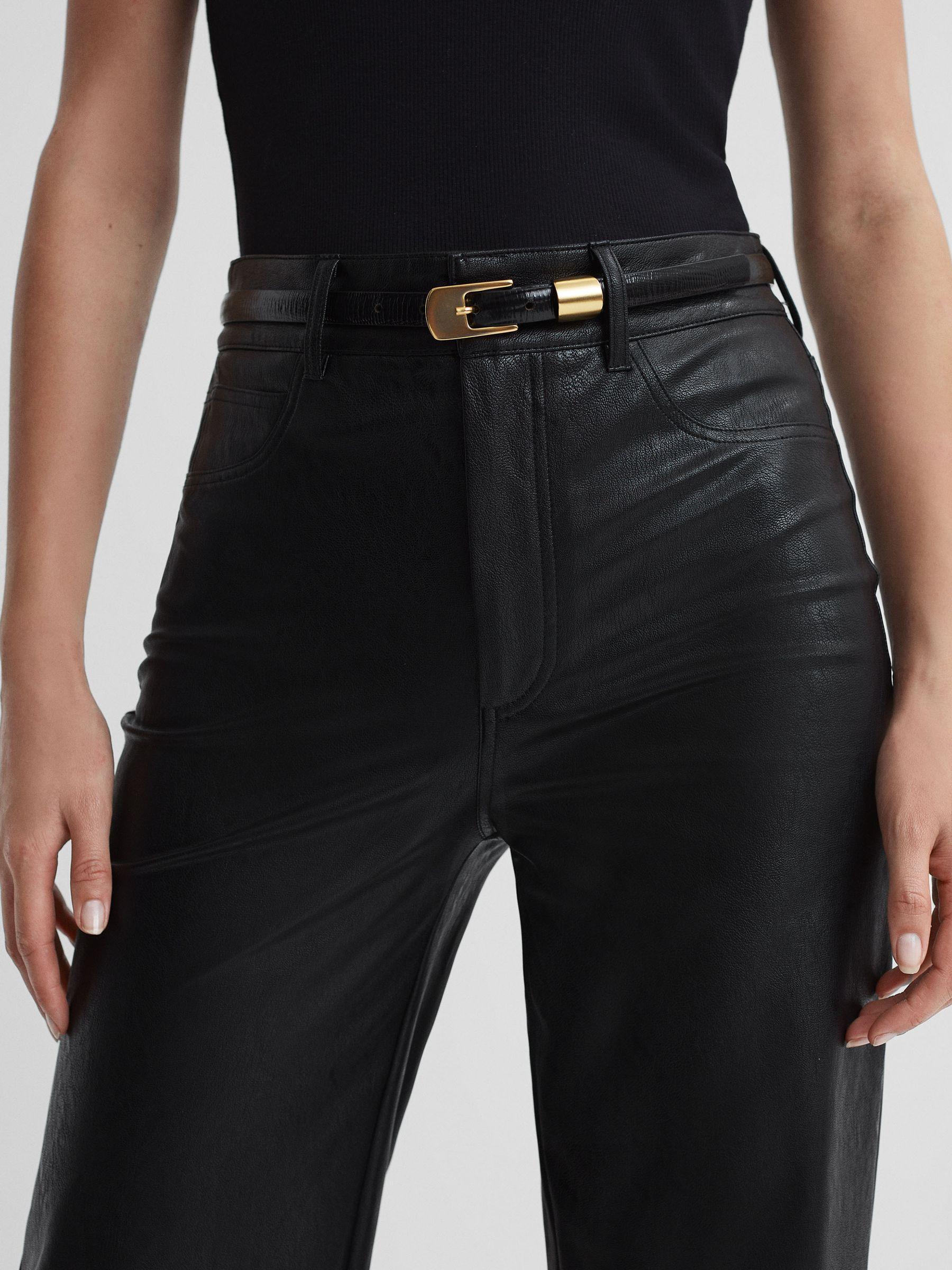 Paige High Rise Leather-Look Wide Leg Jeans in Black Product Image