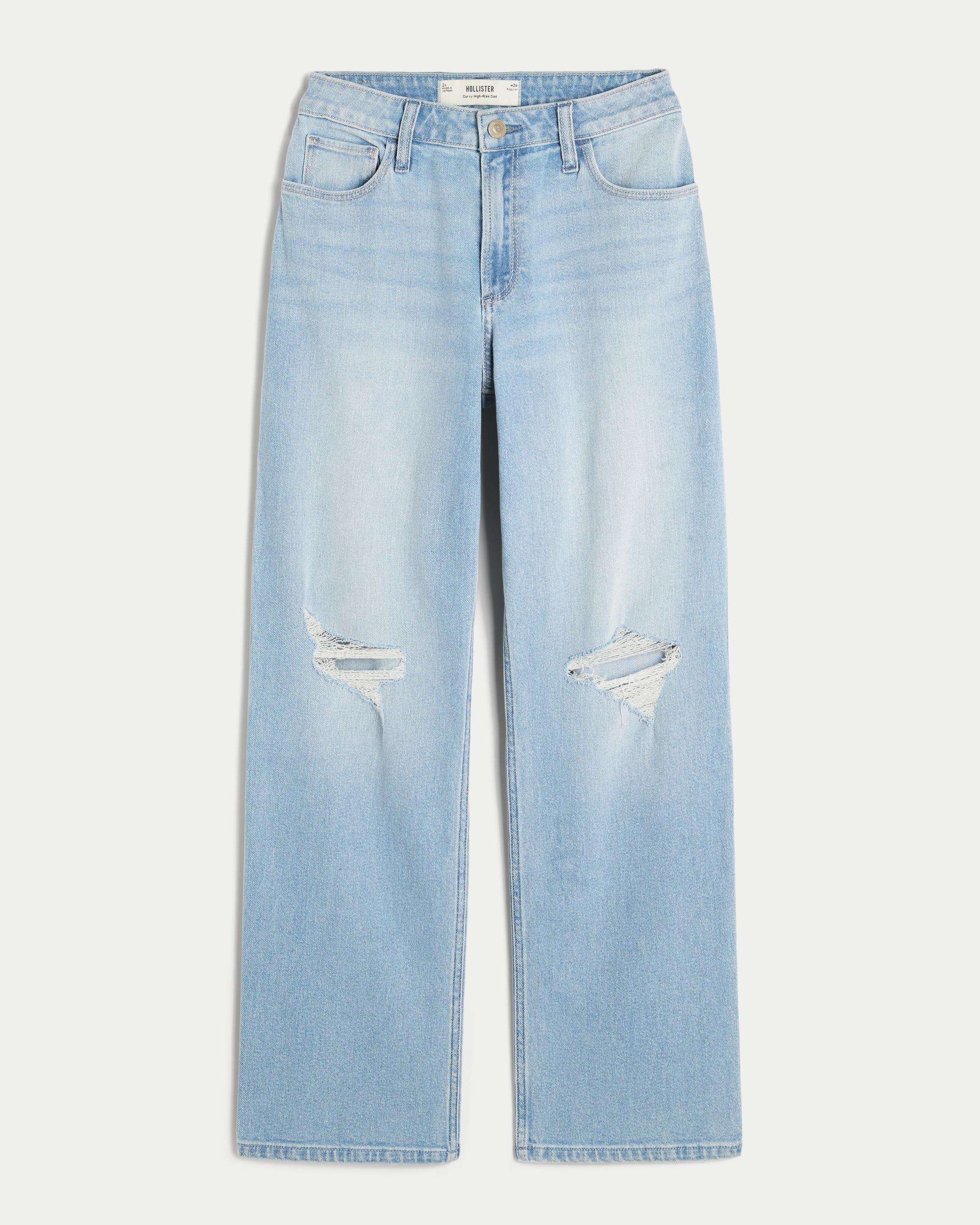 Curvy High-Rise Ripped Light Wash Dad Jeans Product Image