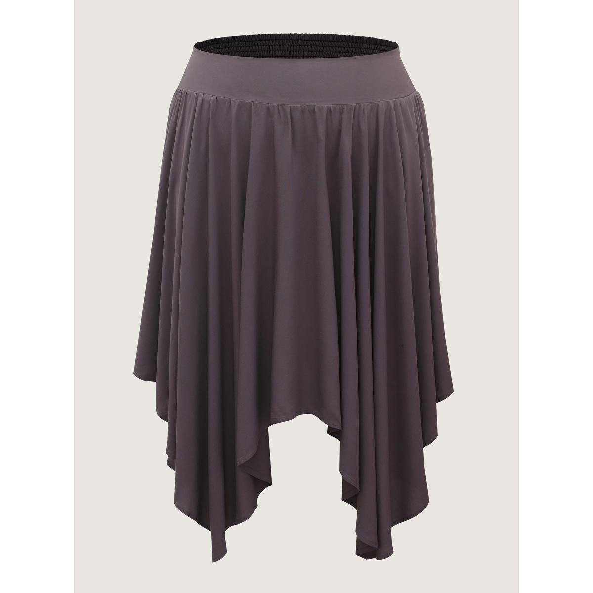 Plus Size High-Low Hem Wide Waistband Midi Skirt Women DarkGray Leisure Asymmetrical Loose Low stretch Side seam pocket Casual Skirts BloomChic 30/6X Product Image