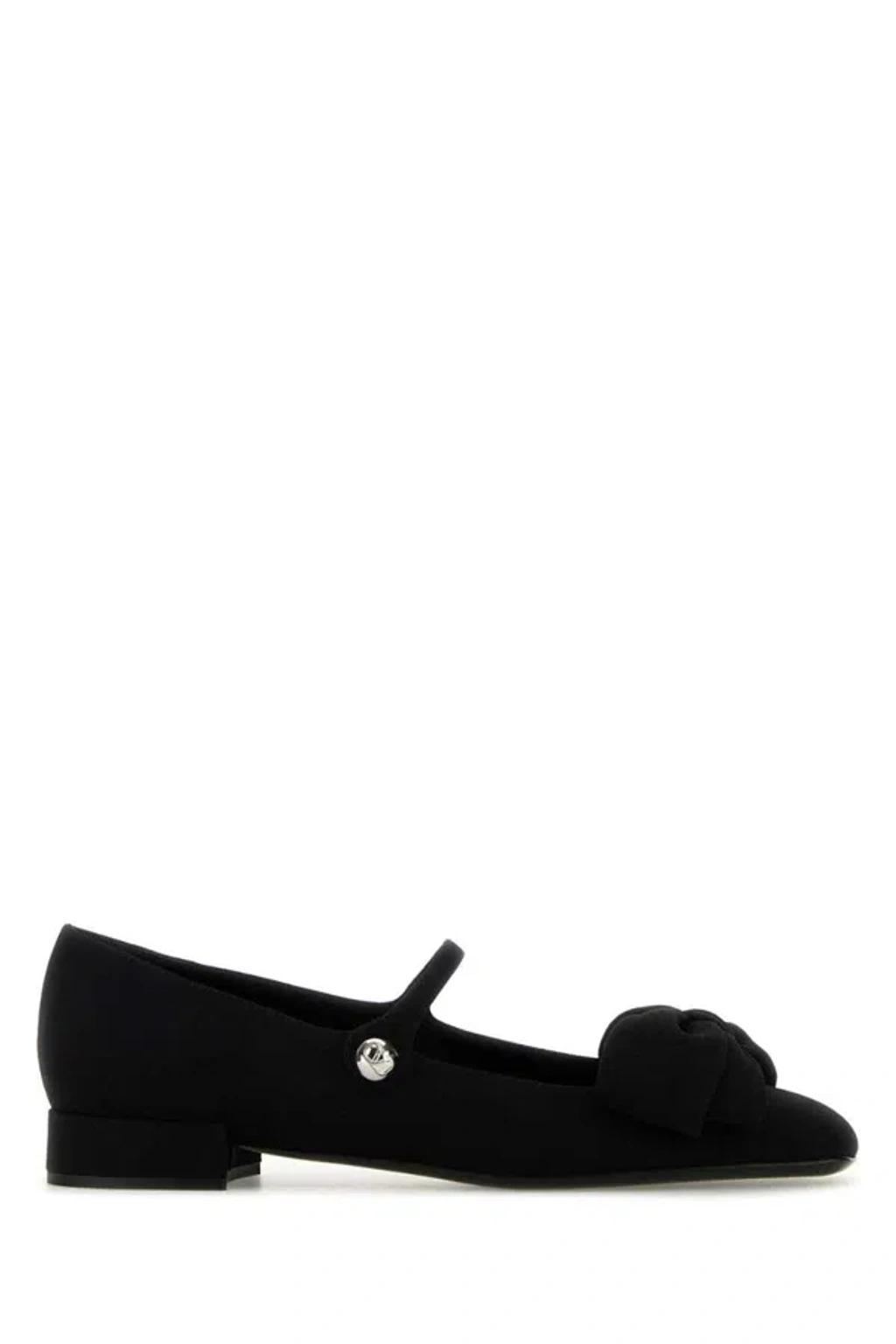 VALENTINO GARAVANI Black Mary Janes With Bow Detail In Crepe Fabric Woman In Multicolor Product Image