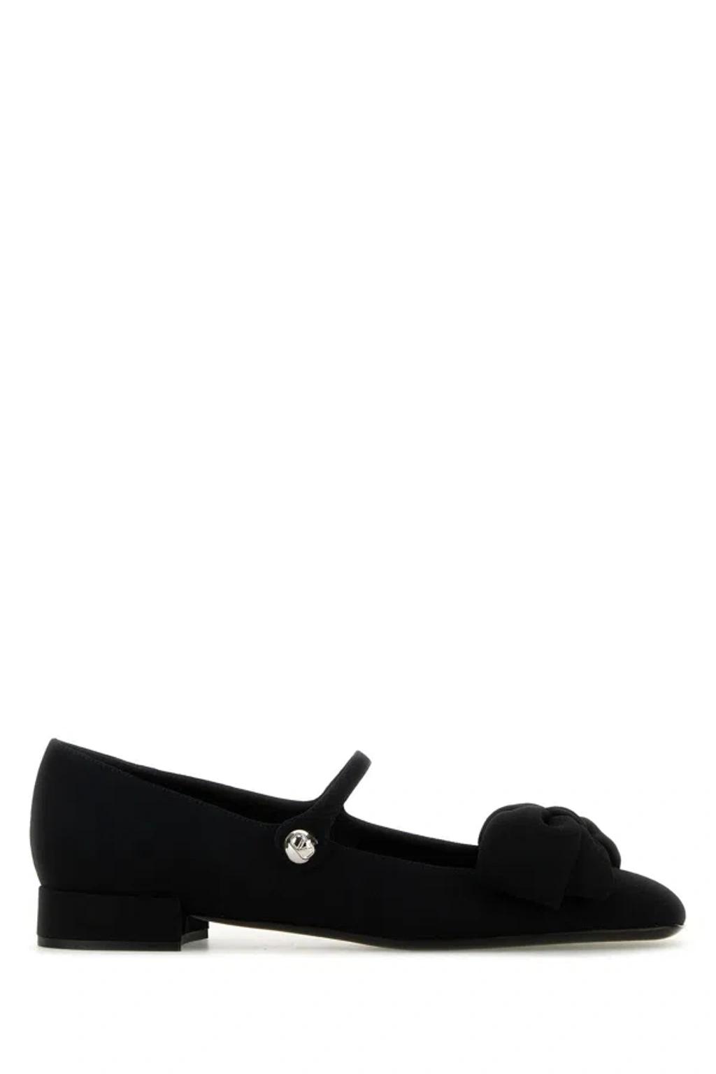 VALENTINO GARAVANI Black Mary Janes With Bow Detail In Crepe Fabric Woman In Multicolor Product Image