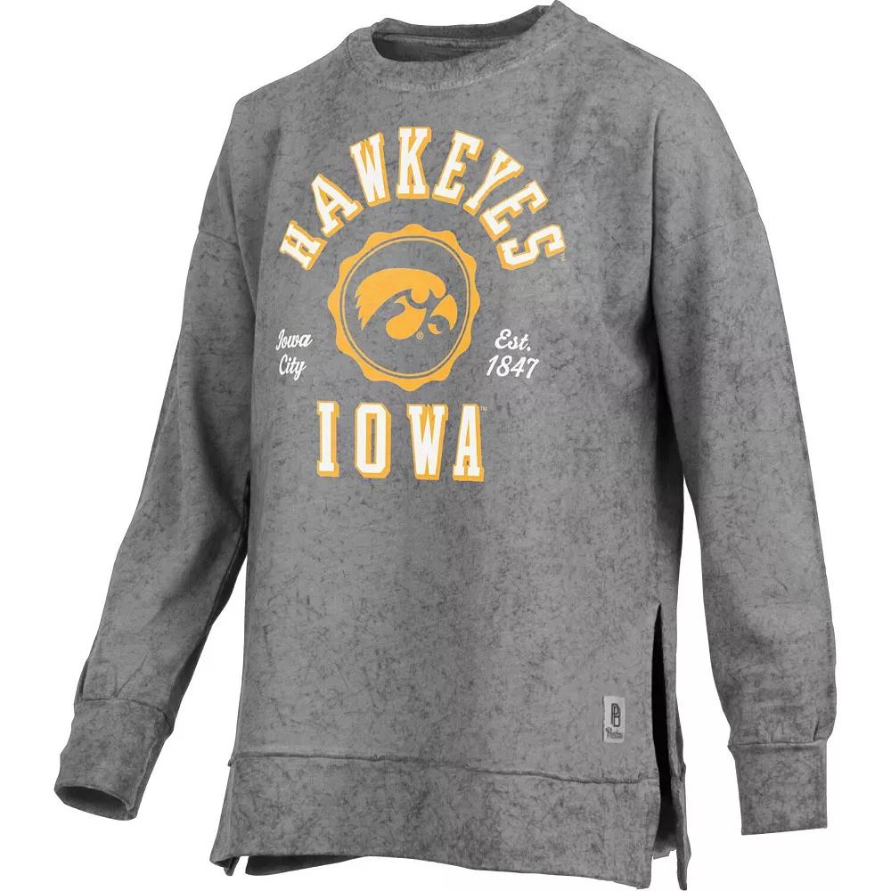 Women's Pressbox Black Iowa Hawkeyes Sun Washed Bishop Pullover Sweatshirt, Size: Small Product Image