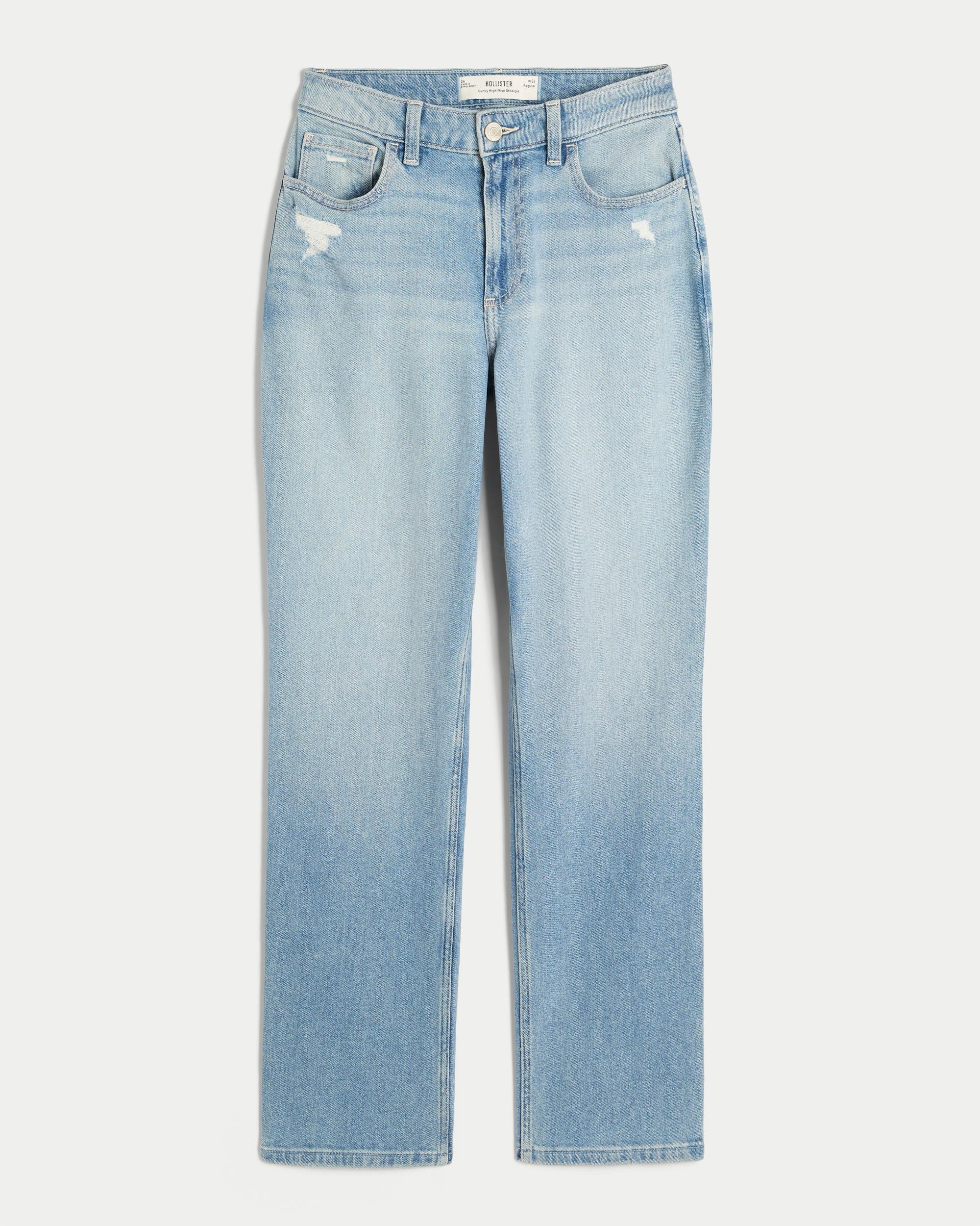 Curvy High-Rise Distressed Light Wash Straight Jeans Product Image