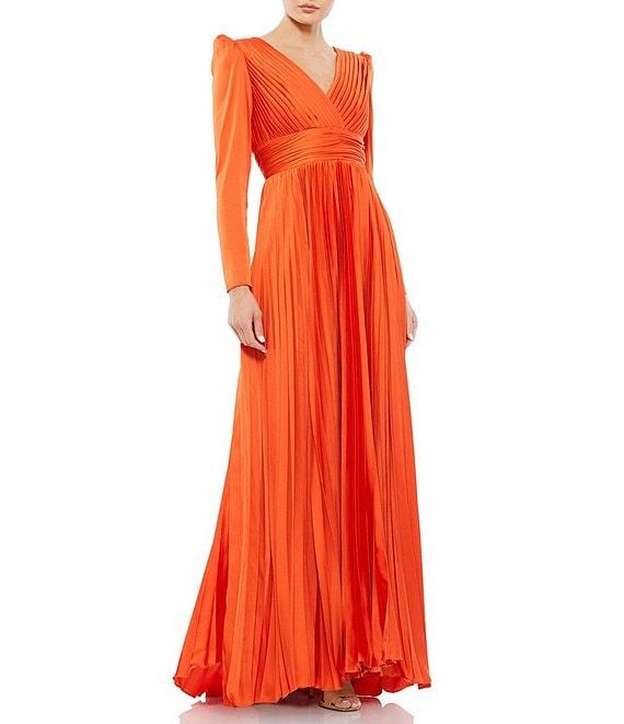 Mac Duggal Surplice V-Neck 3/4 Sleeve Pleated A-Line Gown Product Image