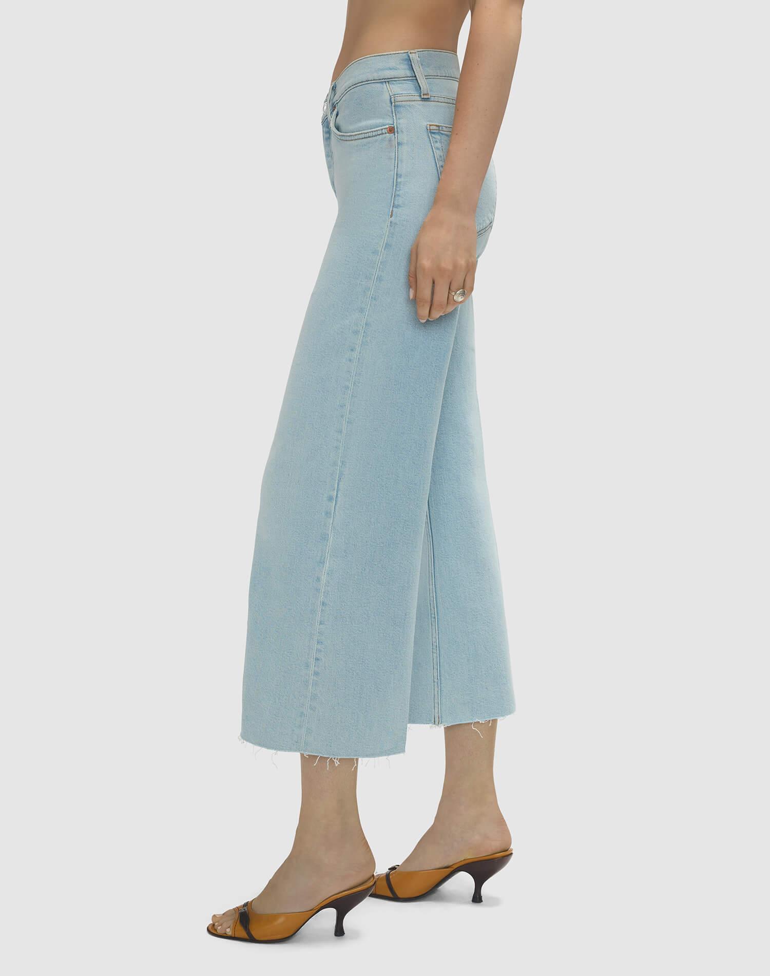Comfort Stretch Mid Rise Wide Leg Crop - Ola Indigo Product Image