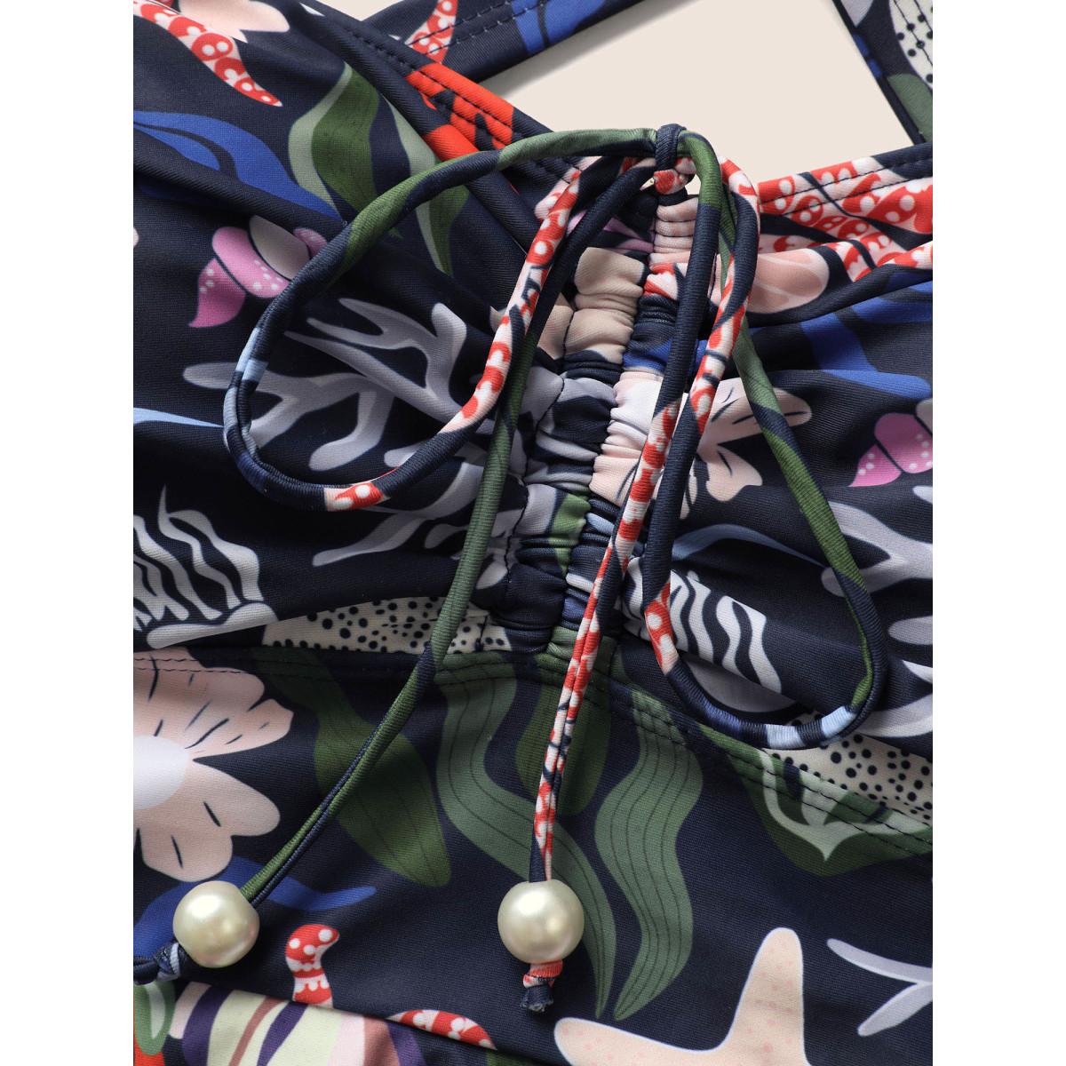 Plus Size Marine Elements Drawstring Gathered One Piece Swimsuit Women's Swimwear Multicolor Beach Gathered Curve Bathing Suits High stretch One Pieces BloomChic 18-20/2X Product Image