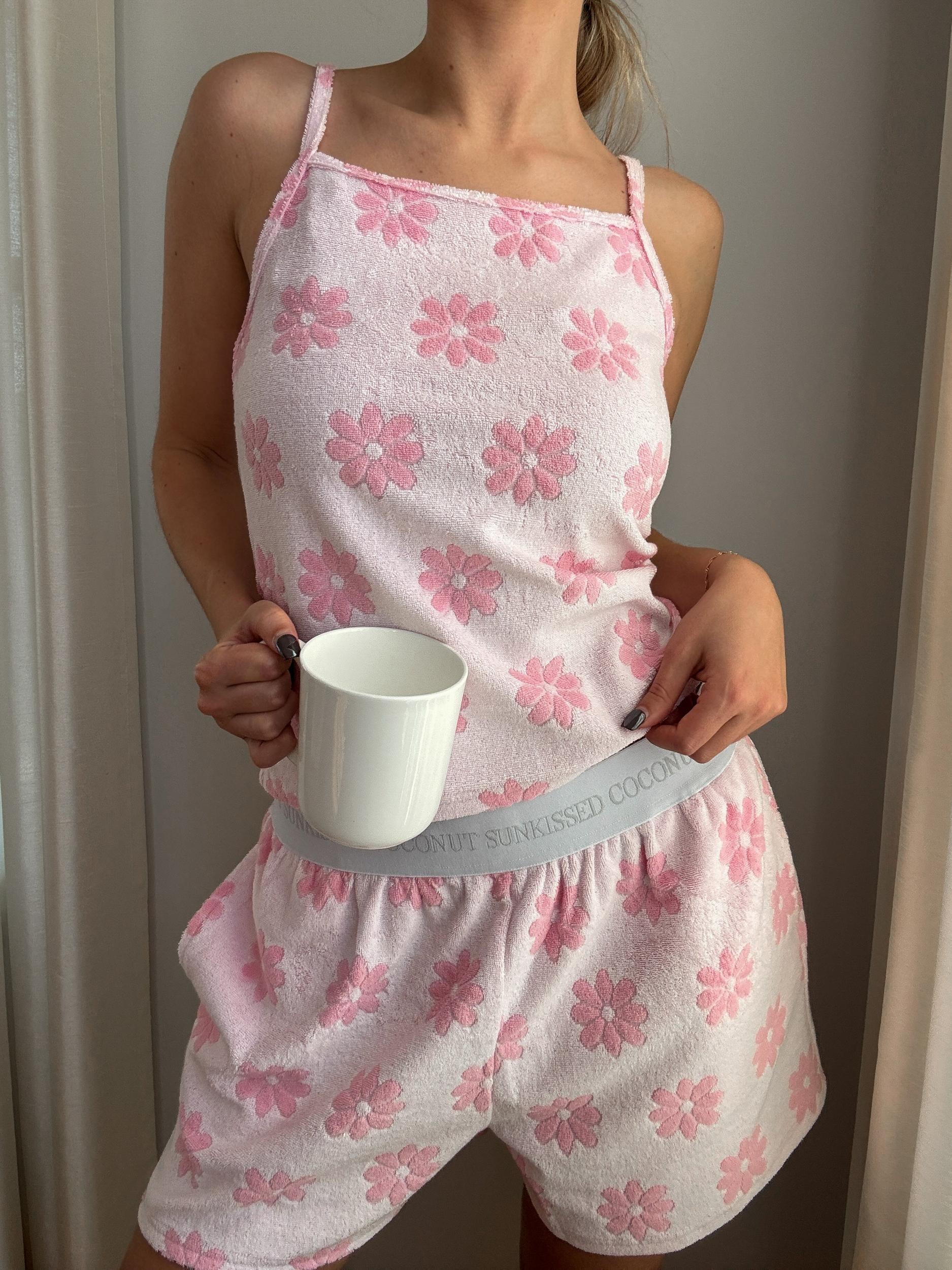 Pink Flower Pajama Shorts Product Image