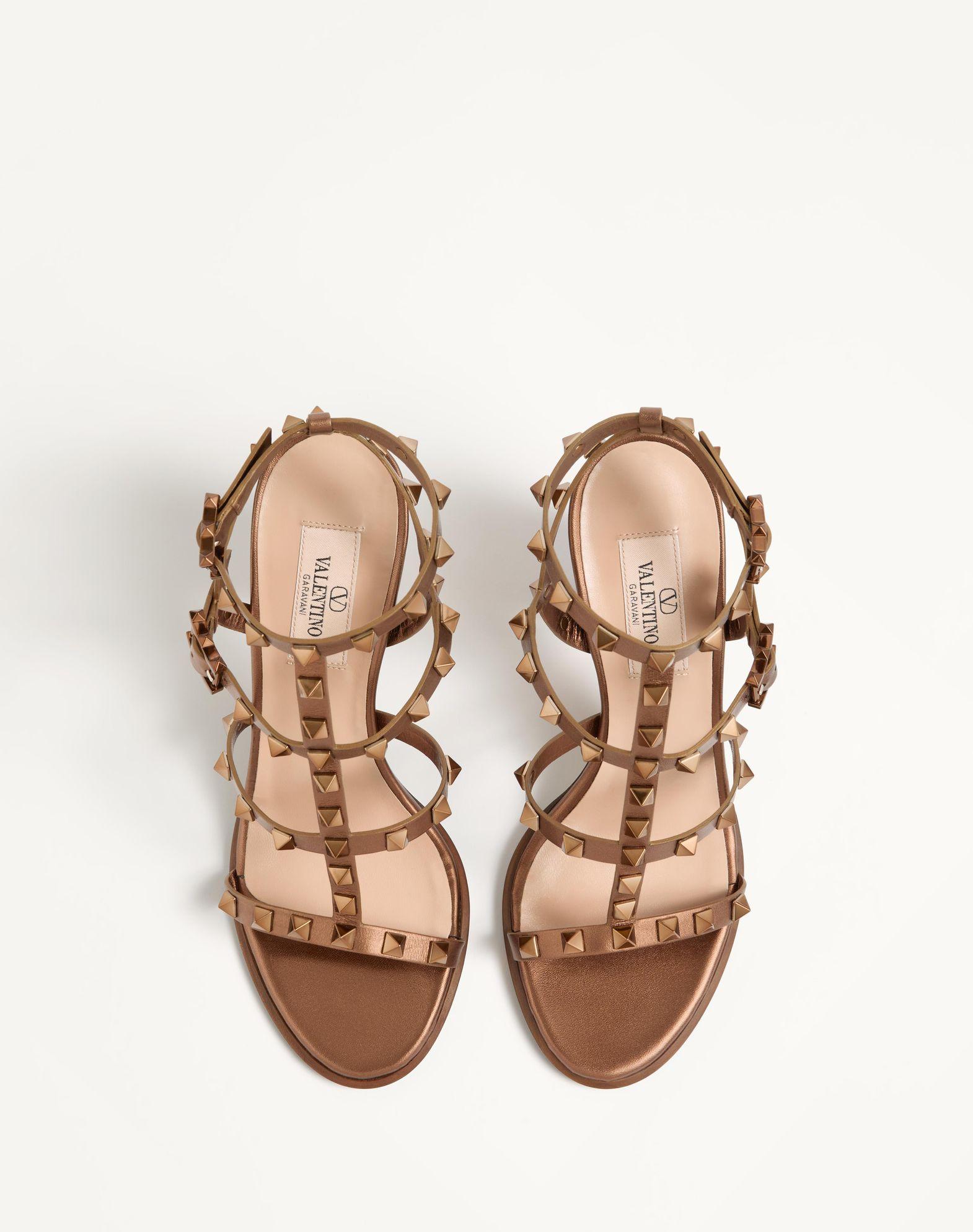 Rockstud Metallic Calfskin Leather Ankle Strap Sandal 90 Mm Product Image