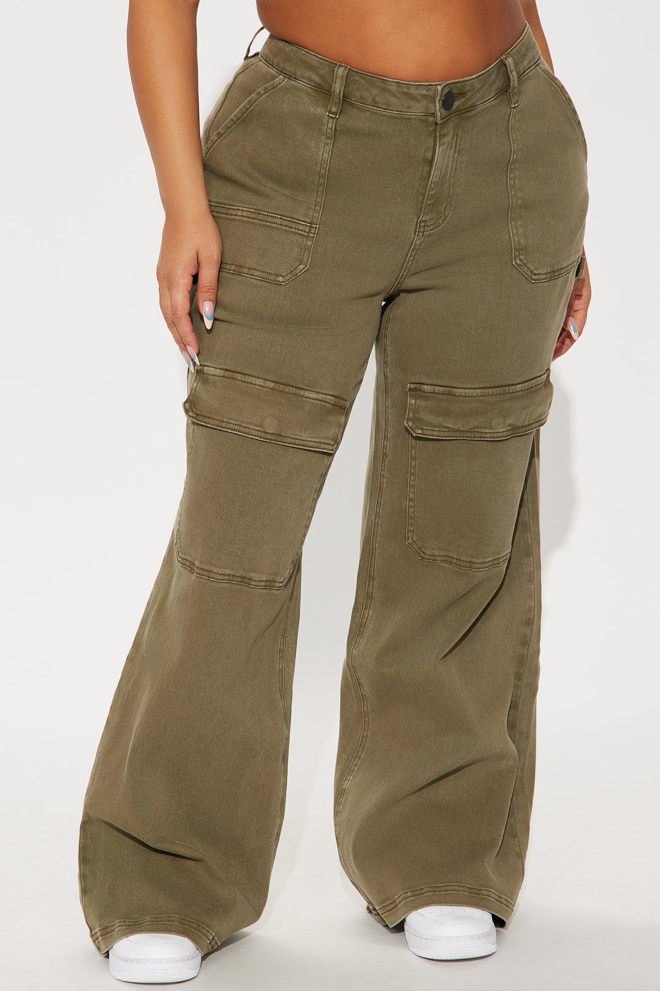 Here We Go Mid Rise Cargo Jean - Olive Product Image