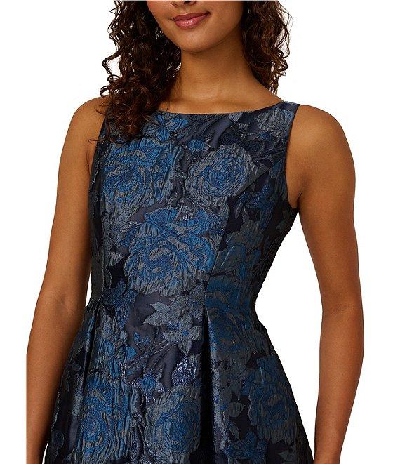 Adrianna Papell Jacquard Floral Metallic Print Sleeveless Midi Dress Product Image